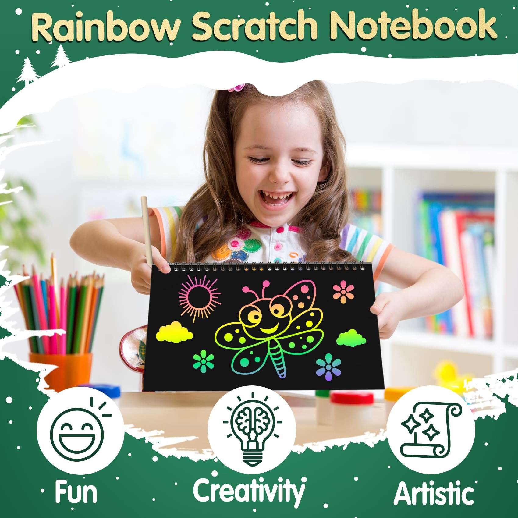 ZMLM Rainbow Scratch Party Favors Kids: Birthday Gifts Toy Bulk Scratch Art Notebook 48 Pack Scratch Paper Birthday Party Favor Girls Boys Art Craft Kit Scratch Pads Classroom Prizes 5