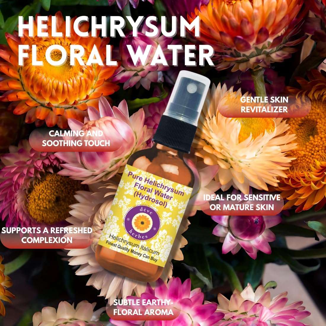 Deve Herbes Pure Helichrysum Floral Water (Hydrosol) (Helichrysum Italicum) for Skin - 50ml (1.69 oz) 2