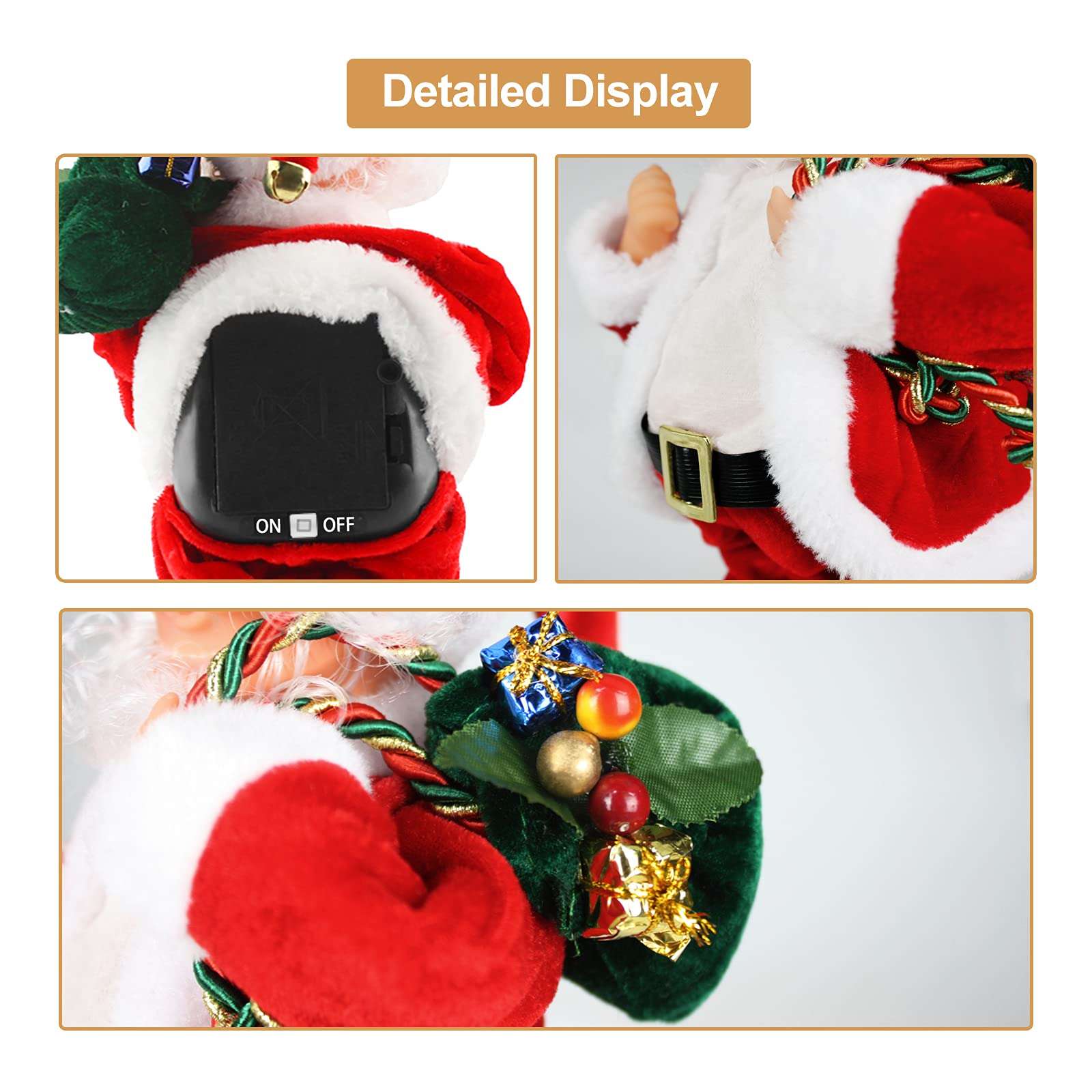 SdeNow Animated Santa Claus Shaking Belly Musical Santa Claus Singing Dancing Stuffed Christmas Santa Claus Toys Plush Electric Santa Dolls for Kids 5