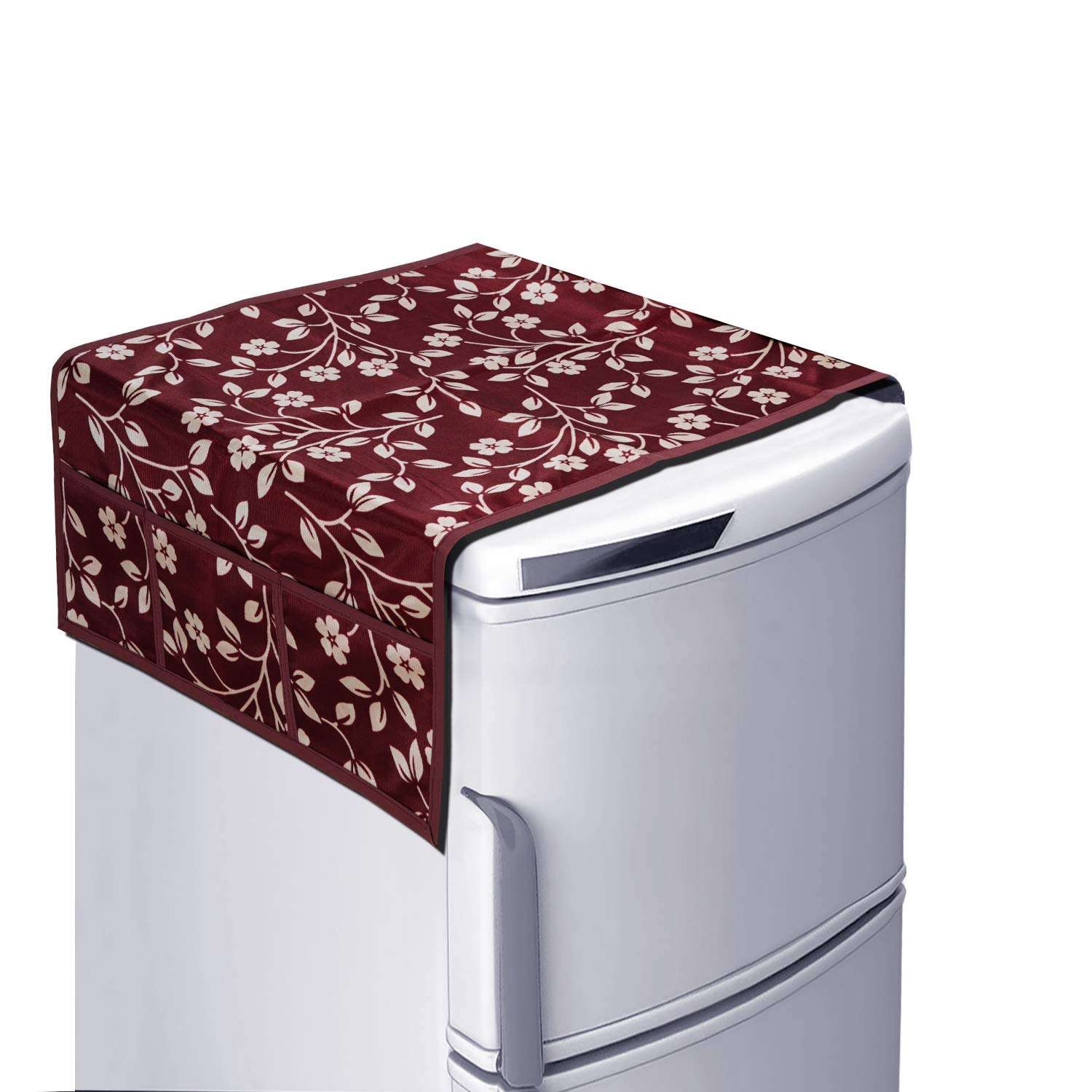 KANUSHI Industries® Top Load Fully Automatic Washing Machine Cover + 1 Pc Fridge/Refrigerator Top Cover + 1 Pc Microwave/Oven Top Cover (Copy-FRI+Micro+W.M-Fully-Maroon-Raj) 3