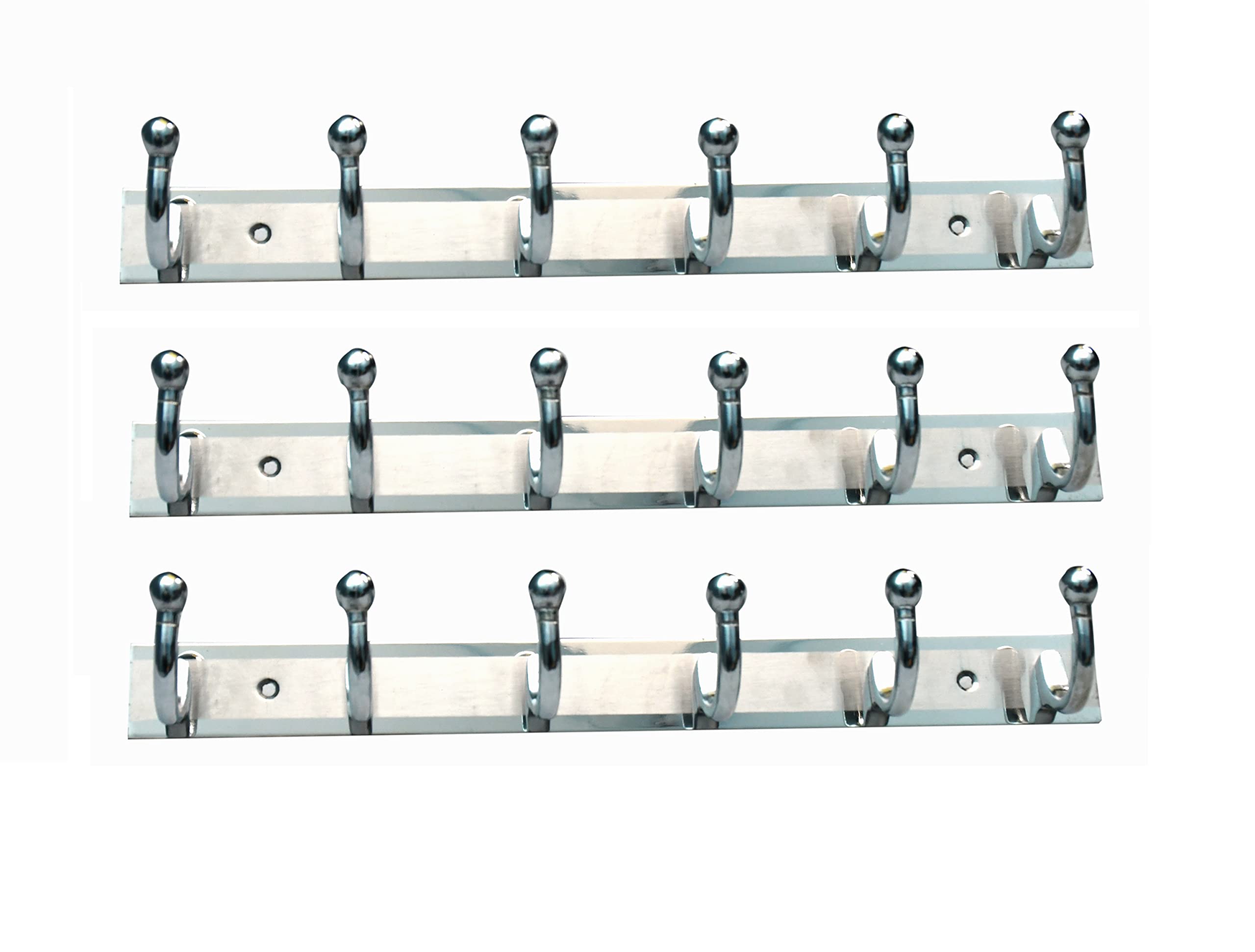 GHAR DWAR Ghardwar Stainless Steel (Pack of 3) Cloth Hook 6 Pin Bathroom Cloth Hanger Robe Wall Door Hooks Rail for Hanging Keys,Clothes,Towel Steel Hook 1