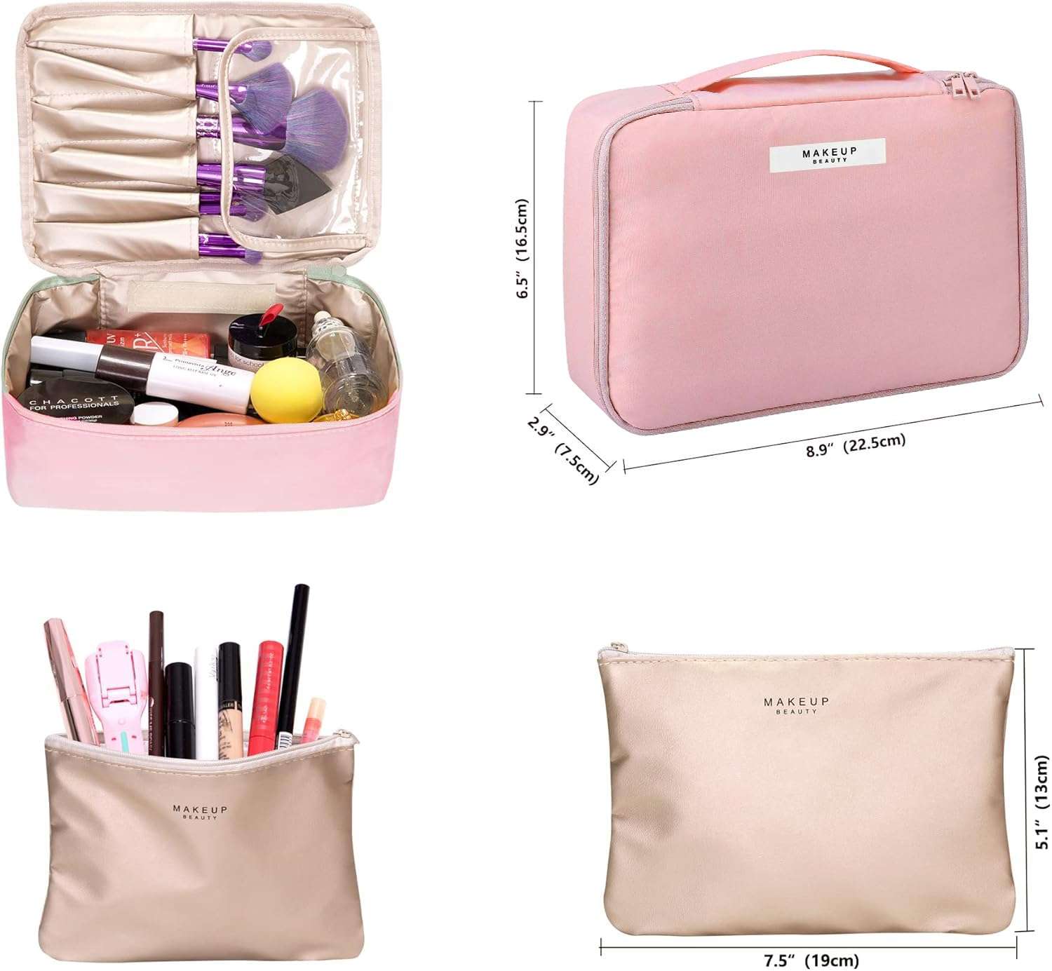 WEMOL Small Travel Fashion Cosmetic Organizer Bag with Detachable Pouch, Super Soft Makeup Organiser Bag for Brushes, Toiletries, Cosmetics Items for Women (Pink) 3