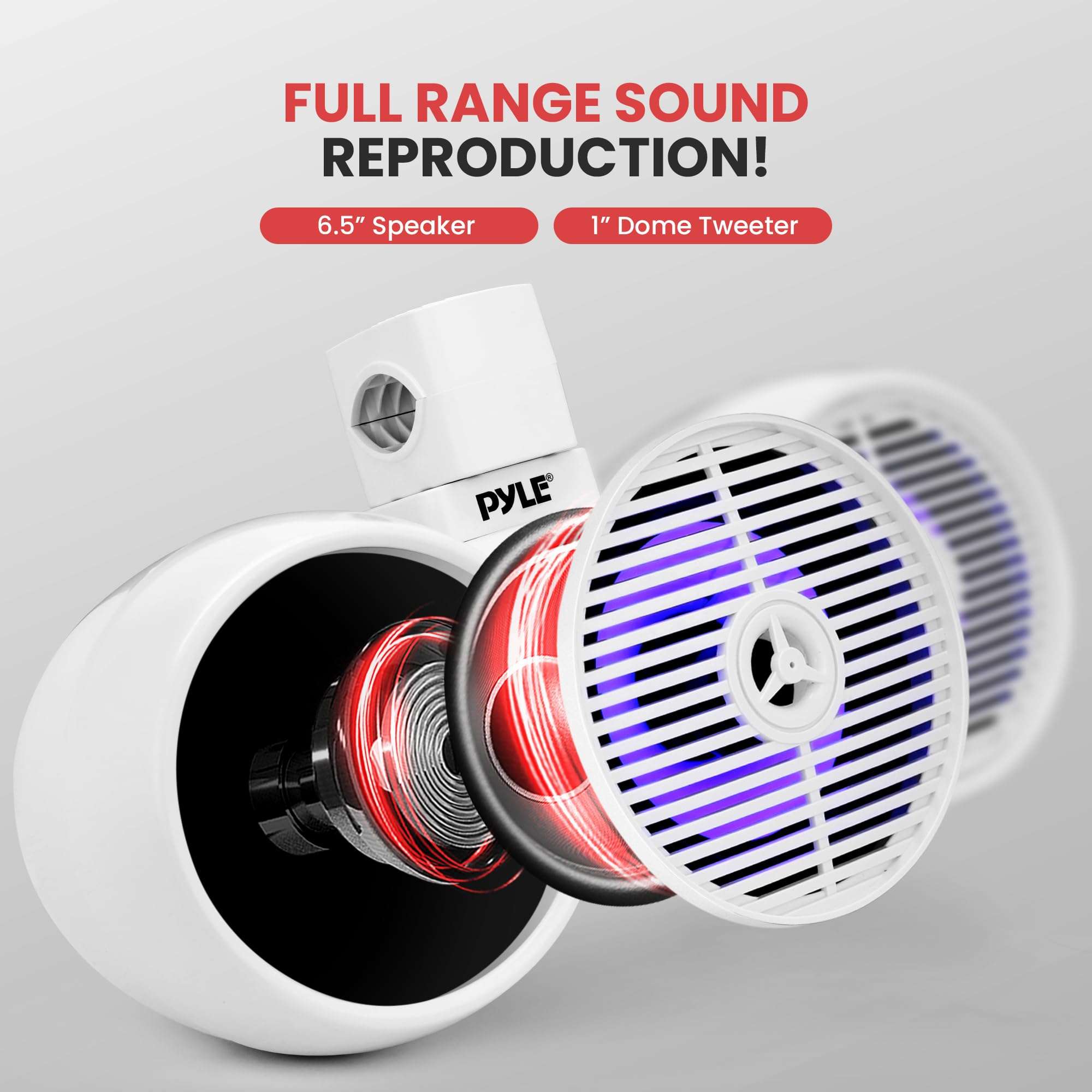 Pyle 6.5 Inch Marine Speakers with Bluetooth and Wireless Streaming, Boat Speaker with Built-in LED Lights, Waterproof, Heavy Duty ABS, 200W Max - Perfect for Music Lovers 3