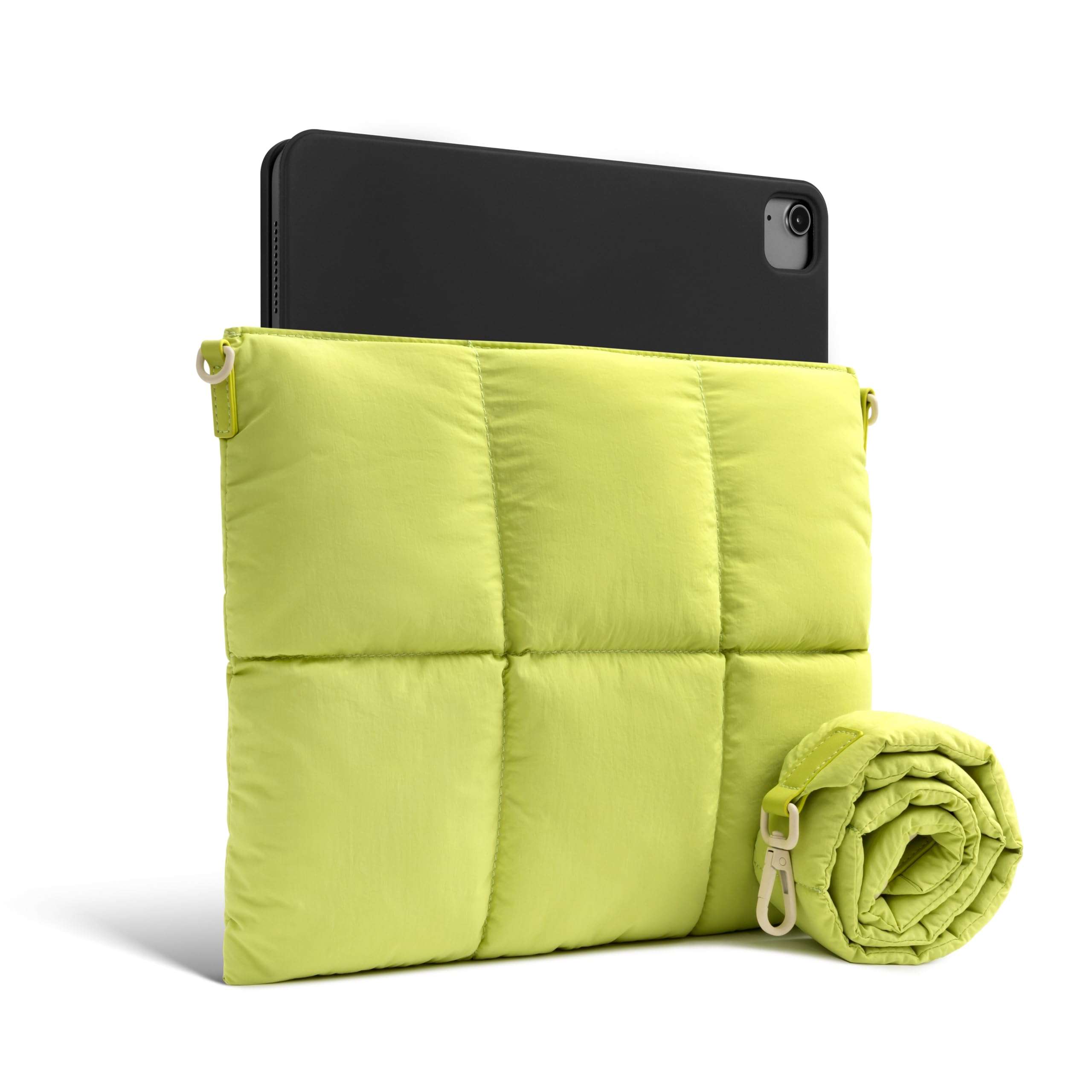 Comfyable Puffy Tablet Sleeve Bag Compatible for 11-inch iPad Pro M4, iPad Air 11-inch M2 2024, Quilted Cute Carrying Tablet Pouch with Shoulder Strap for Women, Lime Green 3