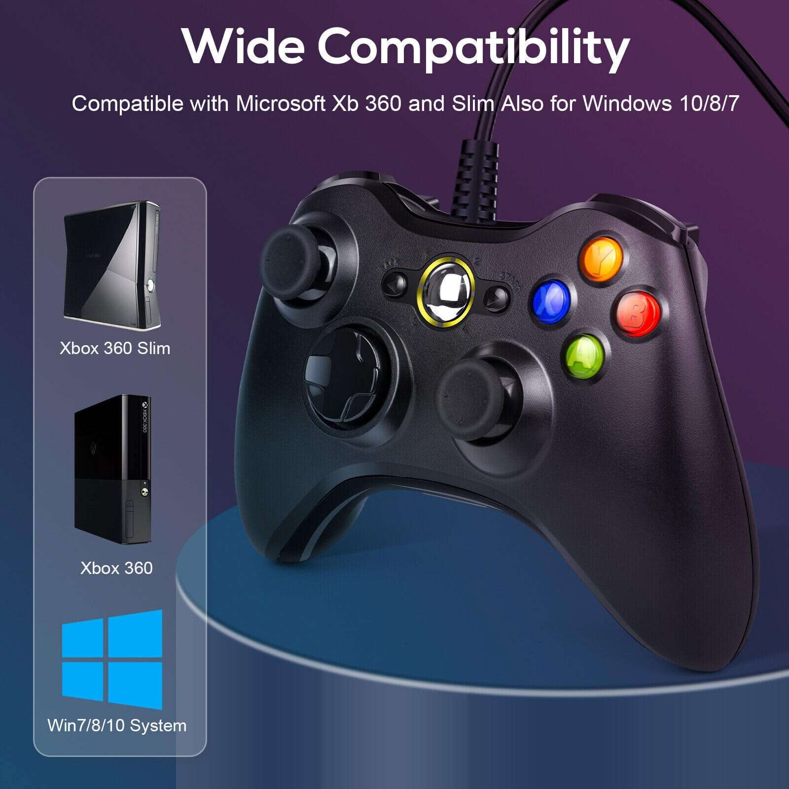 NBCP Wired Game Controller for Xbox 360 & PC, USB Xbox 360 Controller with Dual Vibration, Compatible with Microsoft Xbox 360/Xbox 360 Slim & Windows 7/8/8.1/10 (Wired for Xbox 360) 5