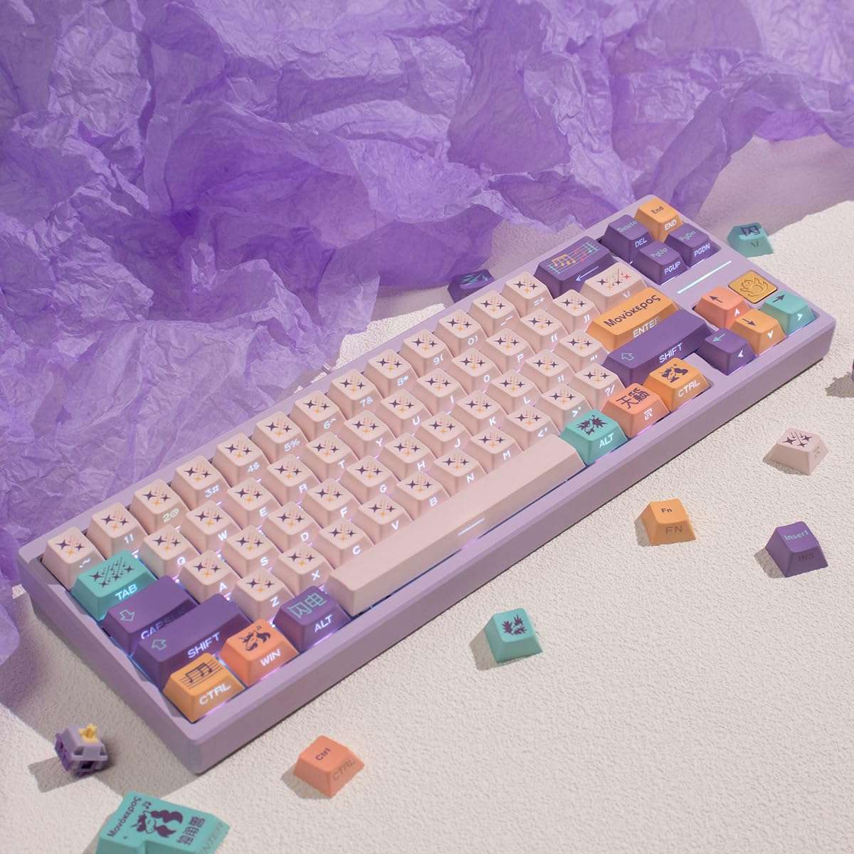 Zioyihan Shine Through Keycaps - Side Print Keycaps, PBT Keycap Set, 131 Keys Unicorn Style Custom Keycaps, Cherry Profile Keyboard Keycaps for ANSI/ISO Layout Keyboard Keycaps 60 Percent 4
