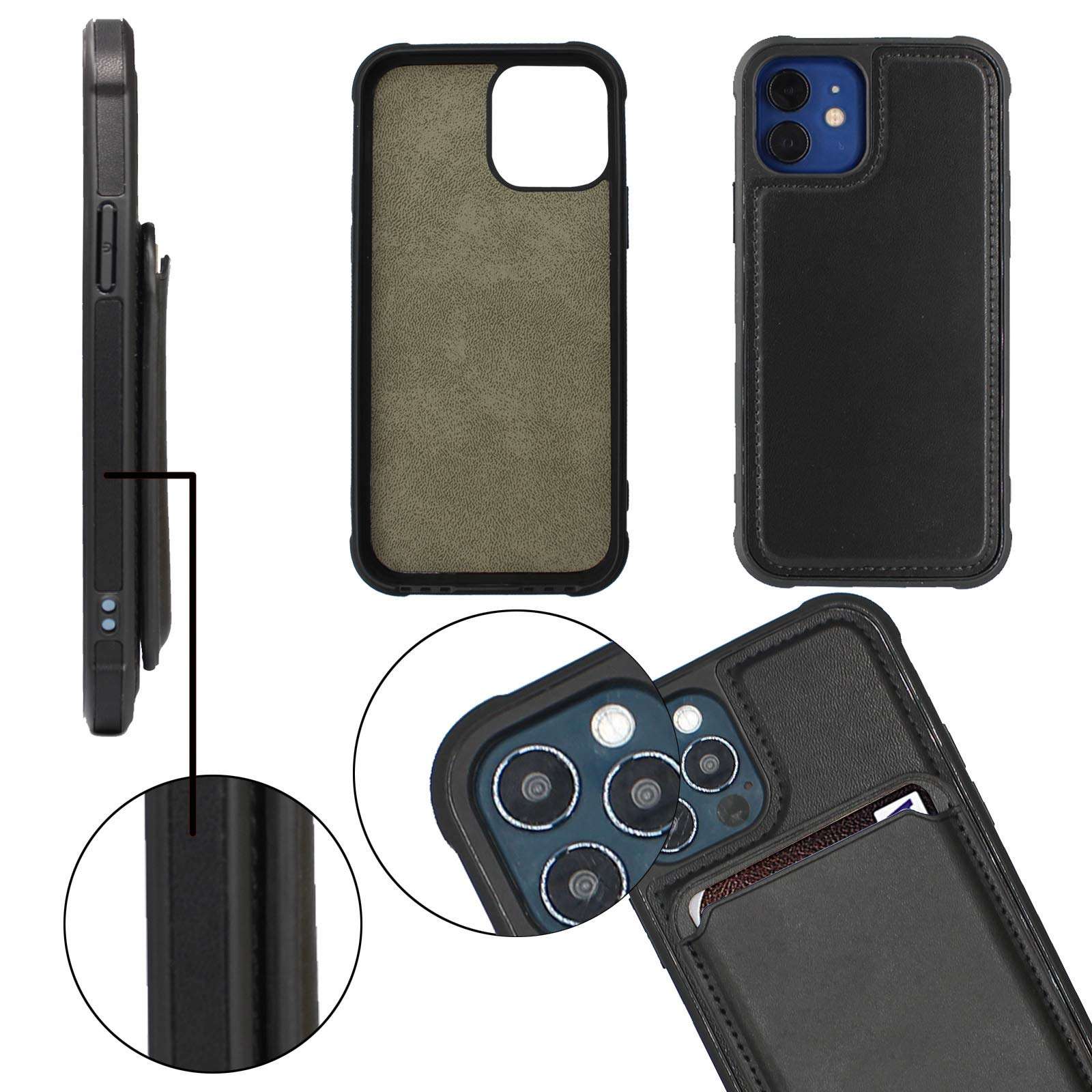 Compatible with Apple Leather case with MagSafe Holder Card Holder (for iPhone 12pro max) Shockproof Back Cover, Shockproof Mobile Phone case Protection, Compatible with Magnetic Charger (Black) 5