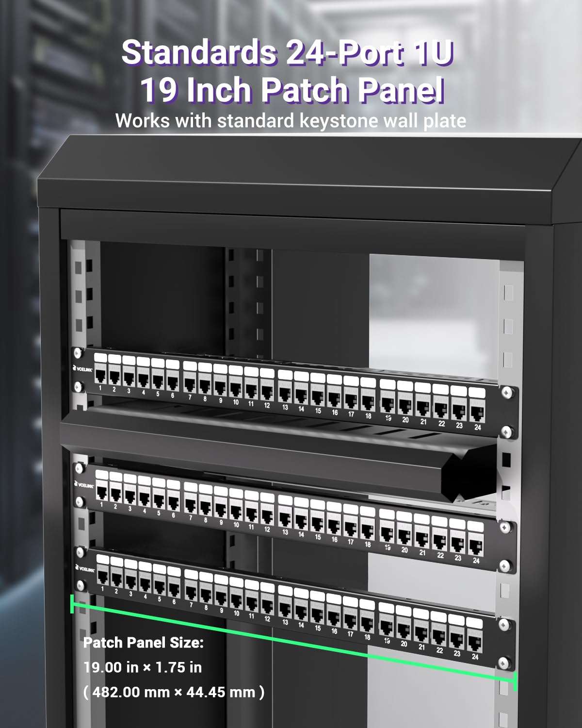 VCELINK 24 Port Shielded Keystone Patch Panel, 1U 19-Inch Rackmount Blank Panel, 1.5mm SPCC All Metal Network Distribution Frame with Grounding Wire for Cat6/Cat6A/HDMI/Fiber/Coax Keystone Jacks 6
