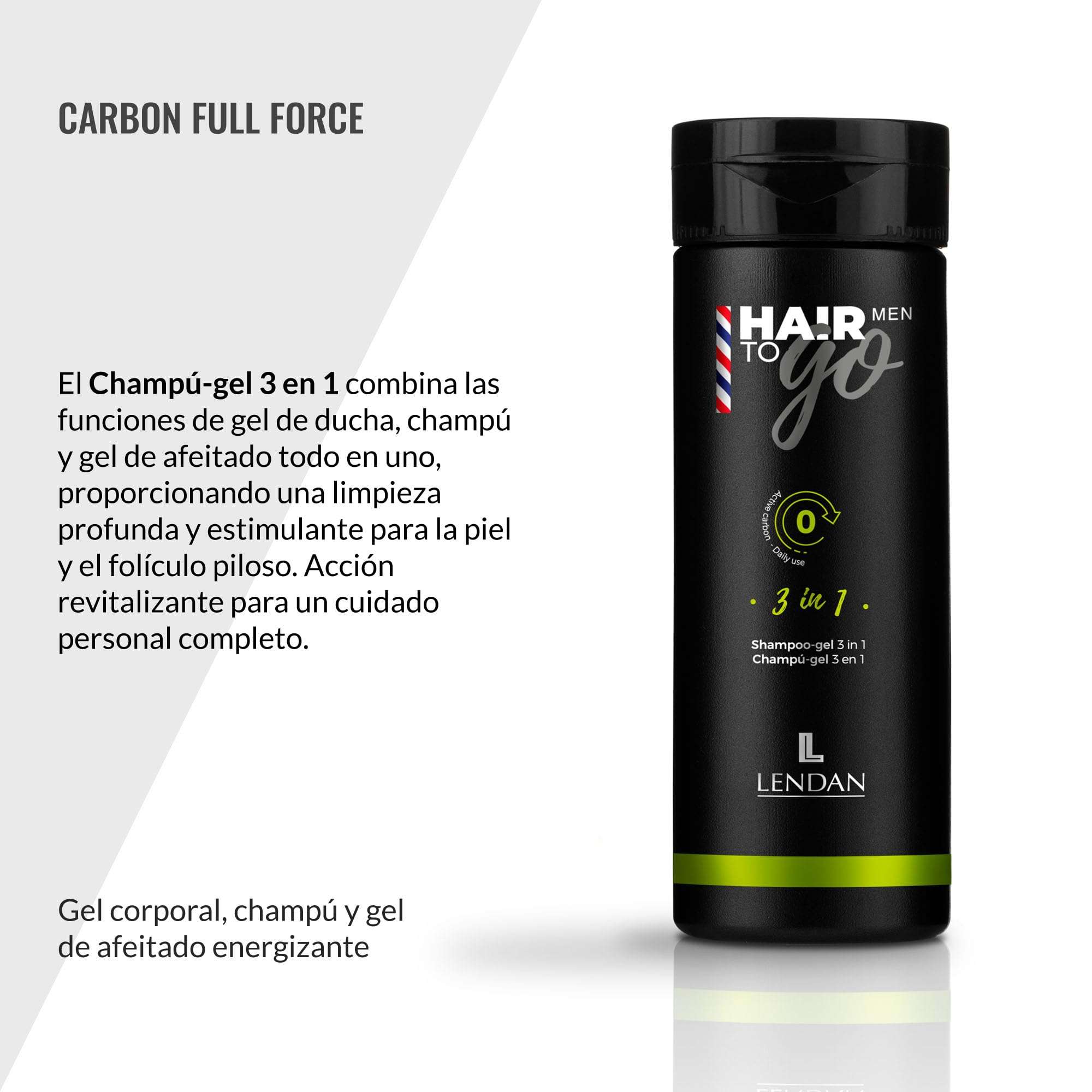 Lendan - 3-in-1 Shampoo-Gel - Hair To Go Men - 100 ml - Shower Gel, Shampoo, and Shaving Gel - Deep Cleansing - with Activated Charcoal and Ginseng - Removes Impurities - Hydrates Skin 3