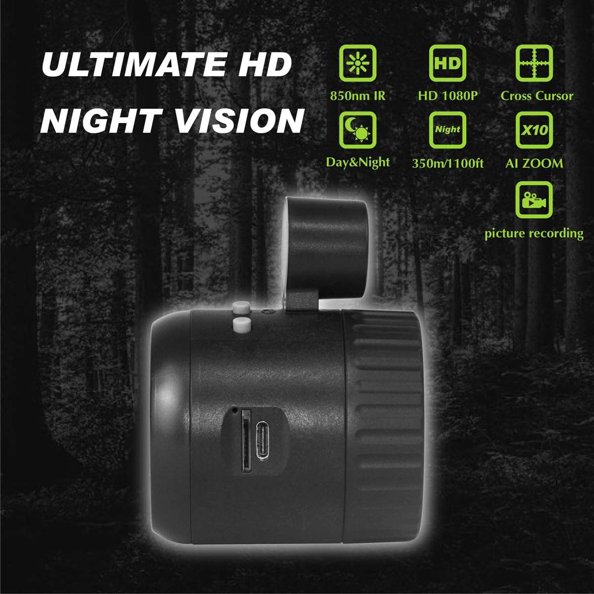 Digital Night Vision monocular Telescope，Day & Night Vision Scope Monocular with 850nm IR 10X Digital Zoom,Easy to Install and use on Various telescopes，and can Also be Used independently(NV100) 4