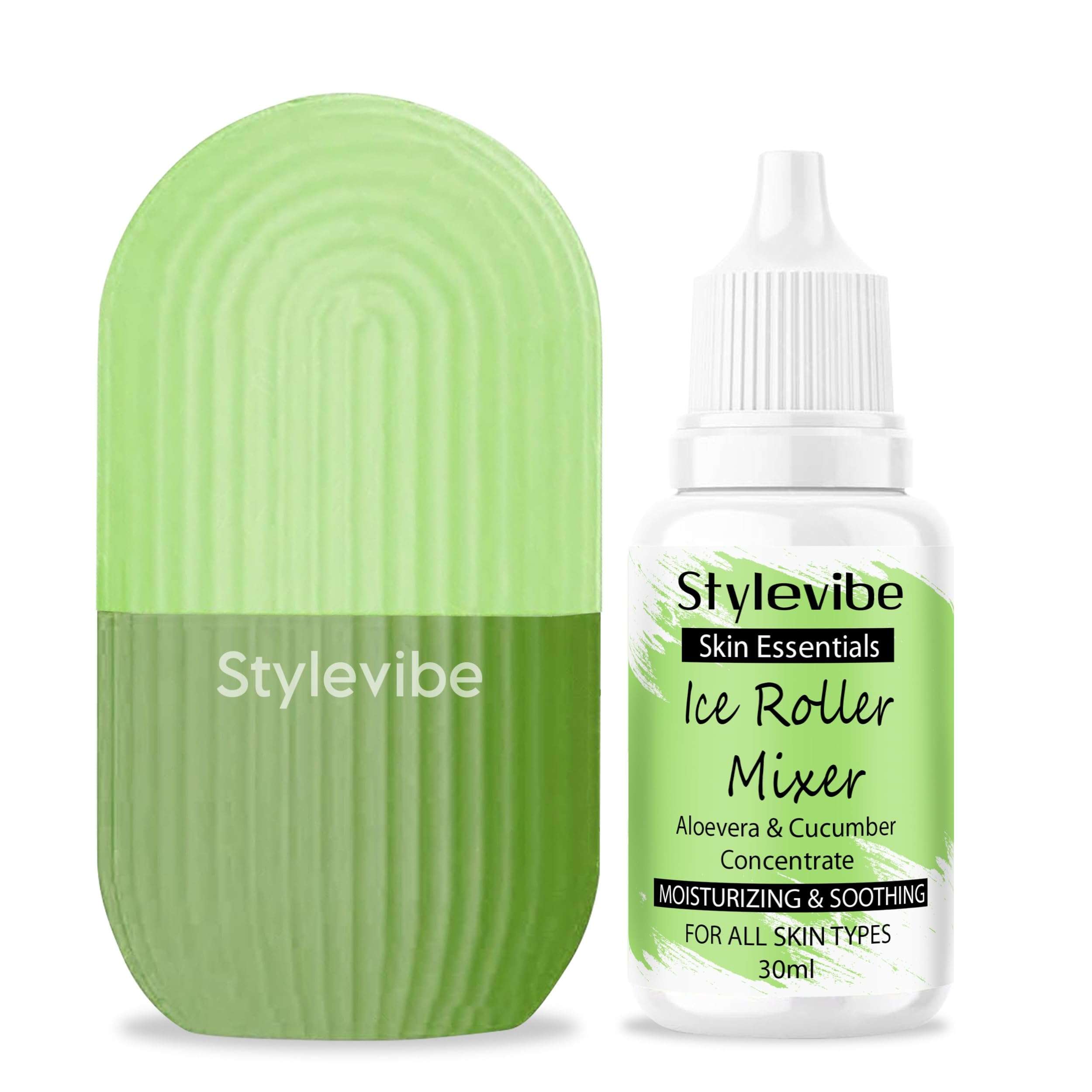 RIXTEC Ice Roller For Face, Neck and Body | With Aloevera & Cucumber Ice Roller Mixer 30ml | Ice Cube Facial Roller Kit l For Skin Moisturizing & Soothing 5