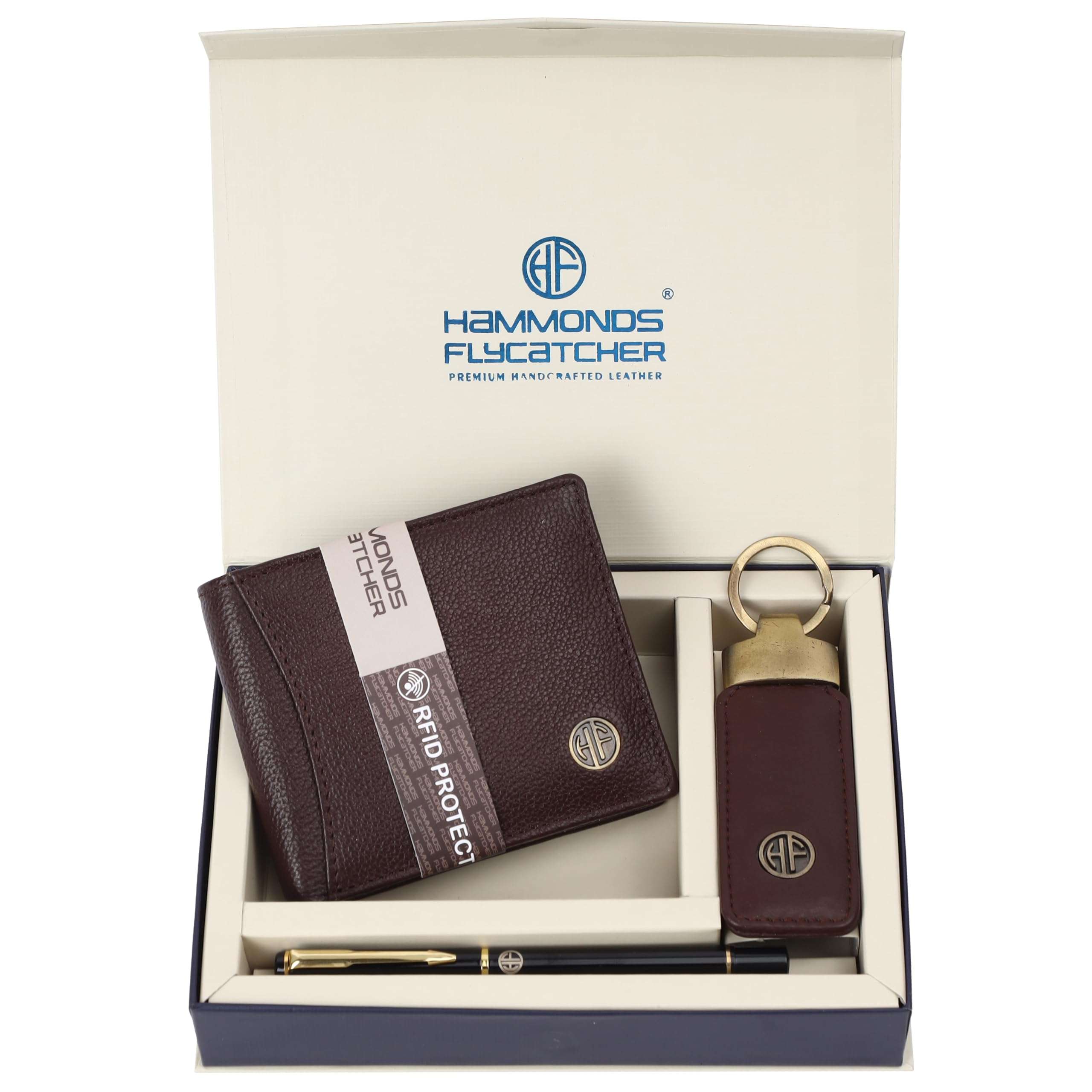 HAMMONDS FLYCATCHER Gift for Men Combo - Genuine Leather Wallet and Keychain Set with Ball Pen- Premium Birthday Gift for Husband, Boyfriend, and Father- Wallet with Multiple Card Slots- Redwood Brown