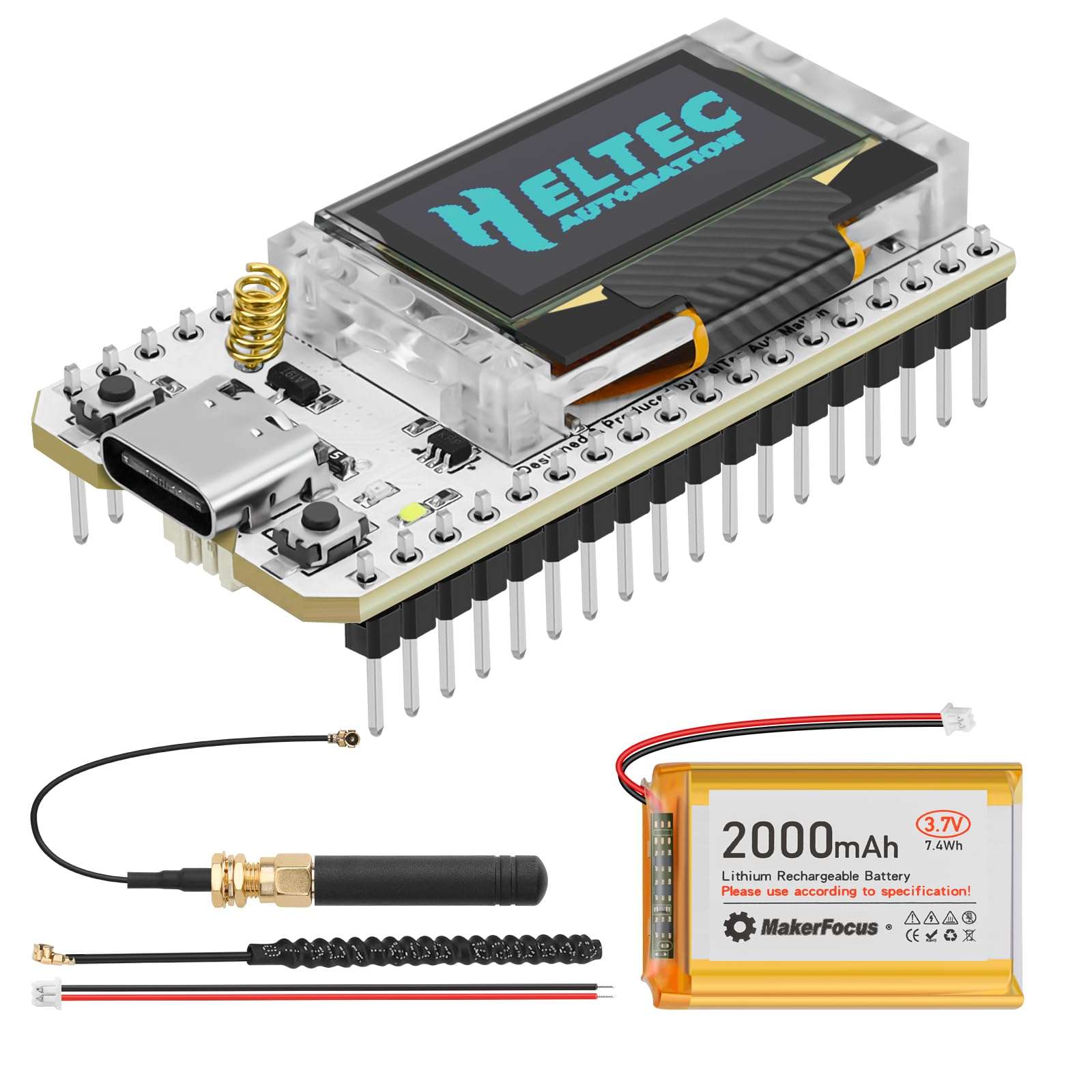 MakerFocus ESP32 LoRa V3 Development Board with 2000mAh Battery and 915MHz Antenna, Integrated WiFi Bluetooth SX1262 CP2102 0.96-inch OLED Display Type C for Meshtastic IoT Arduino Intelligent Scene 1