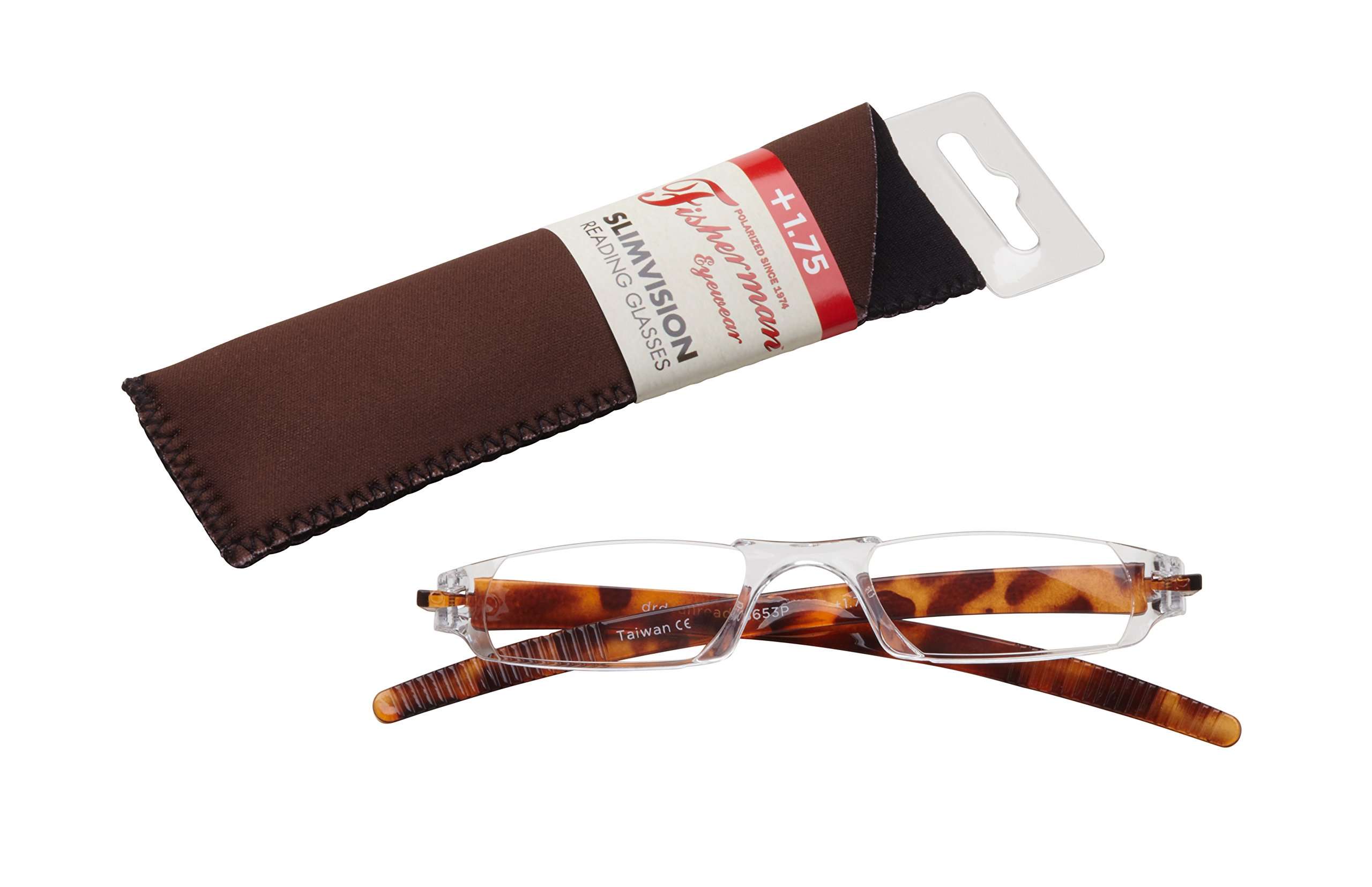 Fisherman Eyewear Slim Vision Rimless Reading Glasses, Tortoise (+1.75) (08653FE)