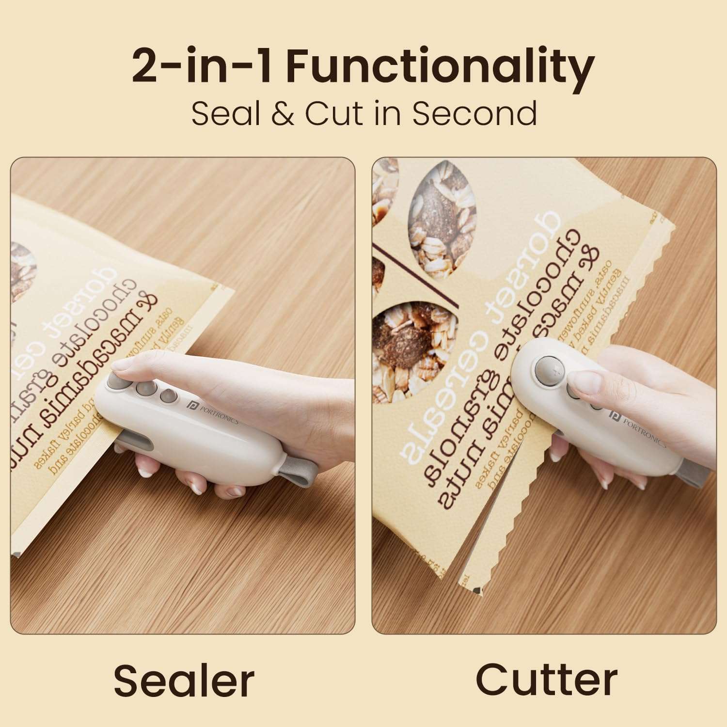 Portronics Locksy 2-in-1 Sealer & Cutter, Portable & Type-C Rechargeable Mini Food Bag Sealer for Food, Chips, Snacks, Traveling Food Packets with Magnet, Strong Heating Clip & Sharp Cutting Blade 3