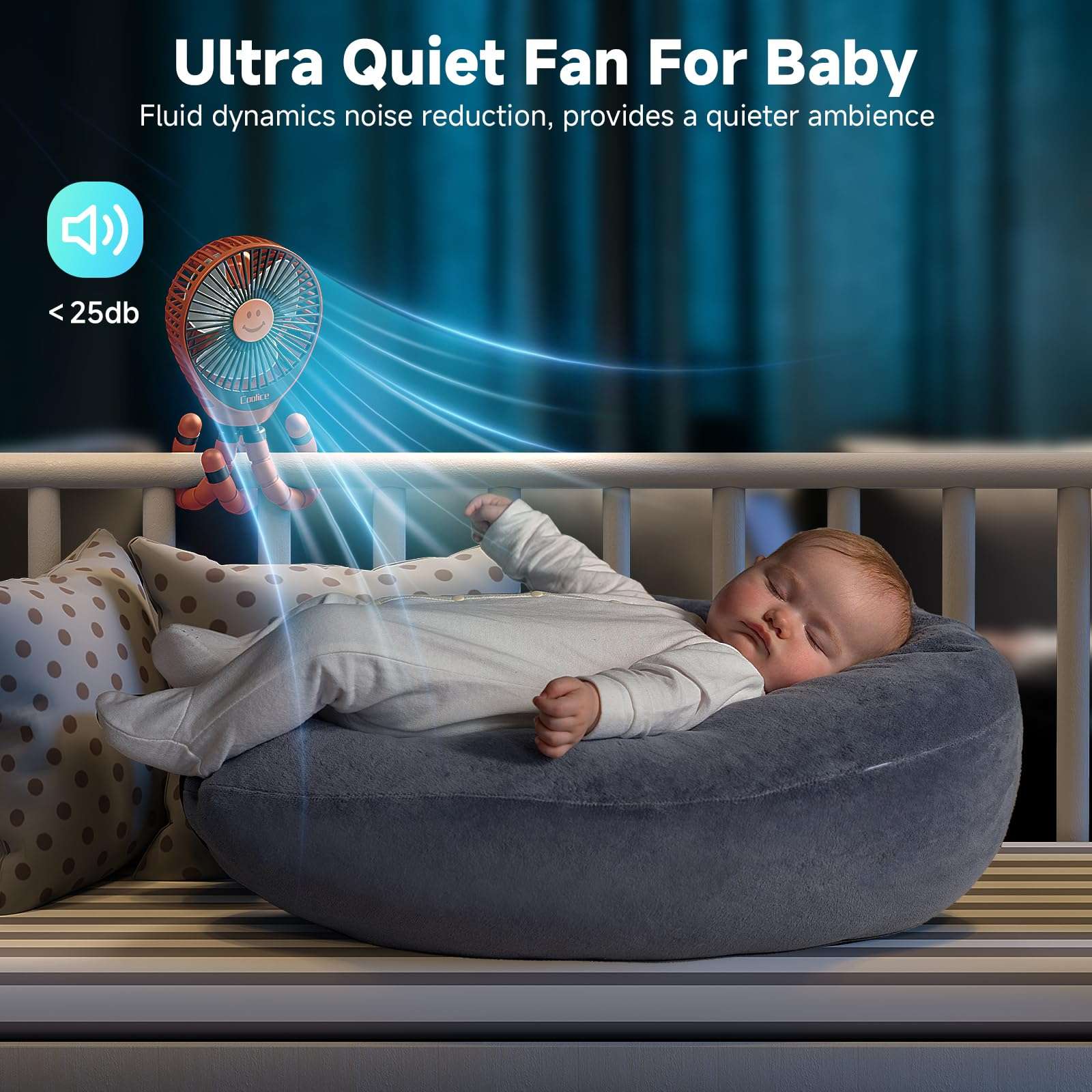 Stroller Fan Clip on for Baby, 30Hrs Removable Fan for Strollers and Car Seat, 3 Speeds Baby Stroller Fans, Rechargeable Portable Fans for Strollers with Flexible Tripod for Camping, Beach and Hiking 5