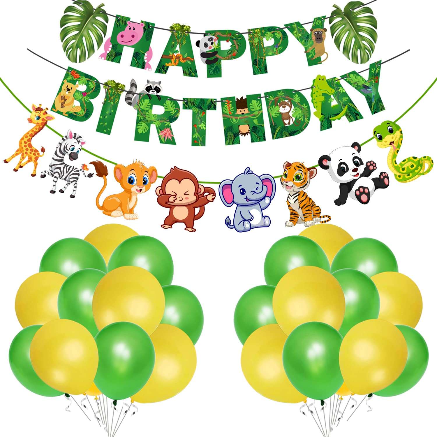 Zyozique Jungle Safari Happy Birthday Decoration Kids,Animal Birthday Banner,Character Banner with Latex Balloons, for Boy Birthday 1st 2nd 3rd 16th 18th 21st (Pack of 27) 1