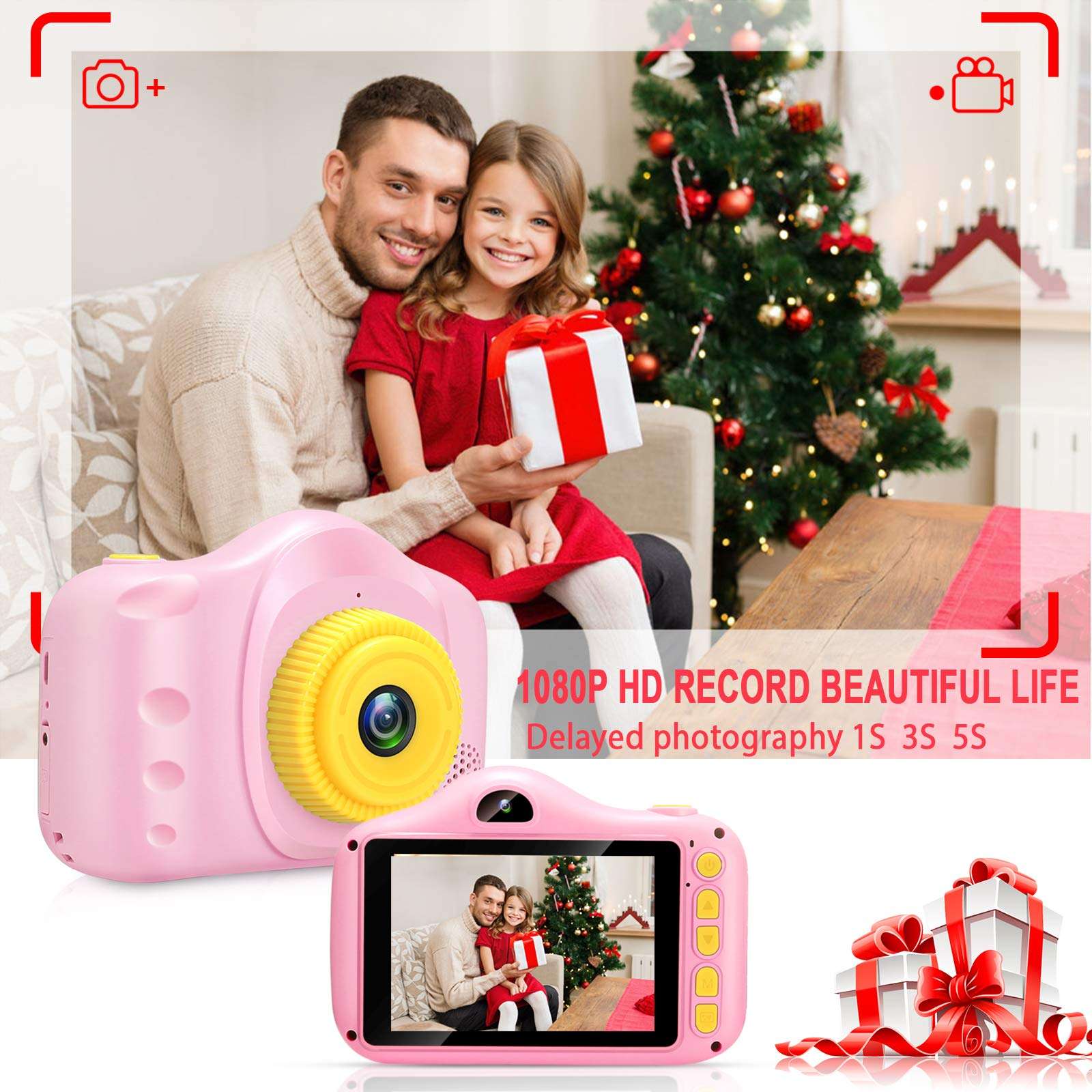 voltenick Upgrade Kids Selfie Camera Birthday for Girls Toys 3.5Inch 1080P HD Children Digital Camera for Age 3 4 5 6 7 8 9 10 Year Old Girls Toddler Video Camera with 32GB SD Card 3