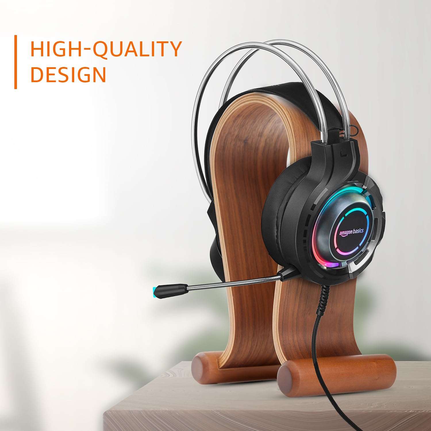 amazon basics RGB Wired Gaming On Ear Gaming Headphone, 2 Meter Braided Cable, with mic, Suspension Design, 3.5mm Connector (USB A only for RGB, Black) 3