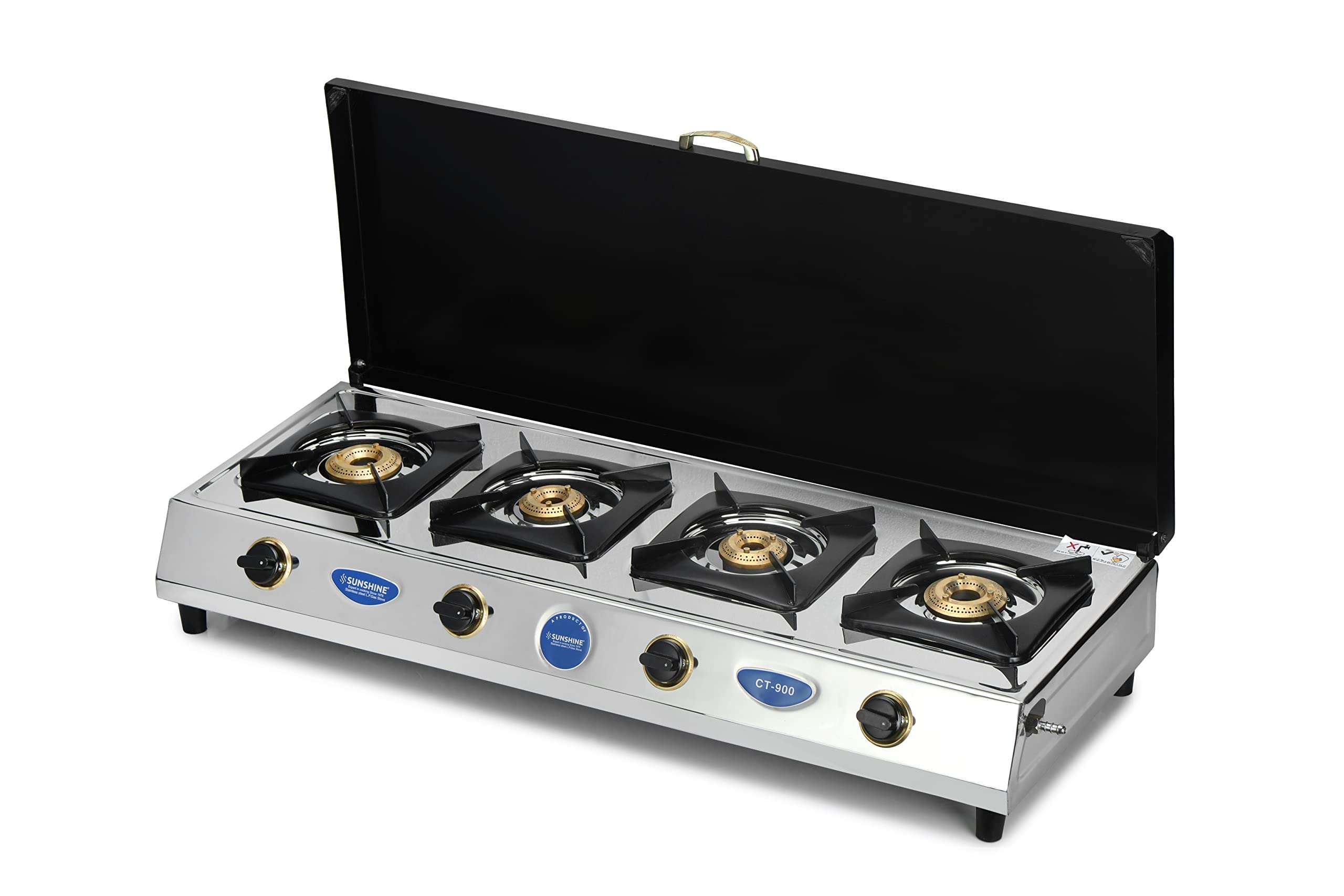 Sunshine CT900 4 Burner Gas Stoves Manual Ignition (Stainless Steel body, ISI Certified Approved ) Silver material cooktop (With Cover) 4