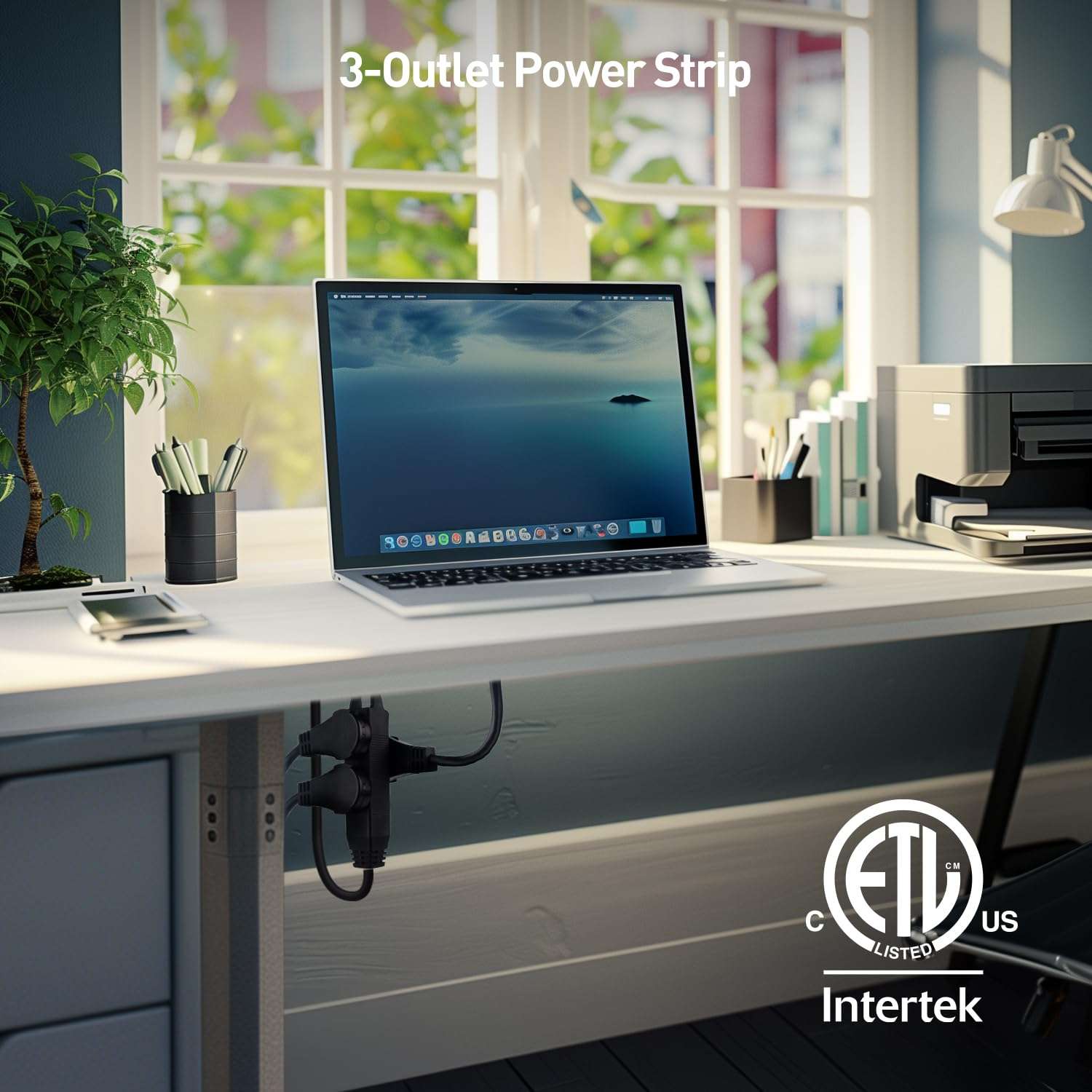 [ETL Listed] Cable Matters 2-Pack 3-Outlet Short Power Strip Extension Cord with 3 Prong Outlets and 360-Degree Rotating Plug in Black - 1ft 5