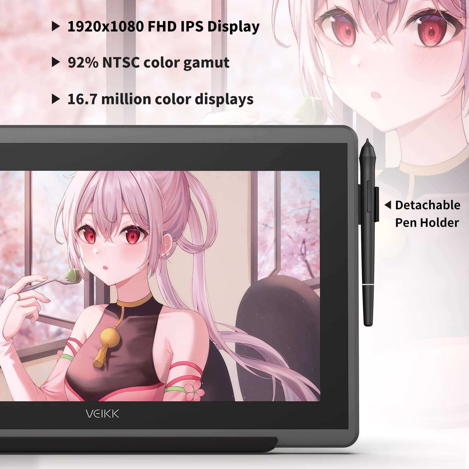 Drawing Tablet with Screen, VEIKK VK1560PRO15.6 inch Pen Display, IPS HD Graphic Monitor with 8192 Passive Pen and Adjustable Stand, Compatible with Windows Mac(92% NTSC 120% s RGB) 5