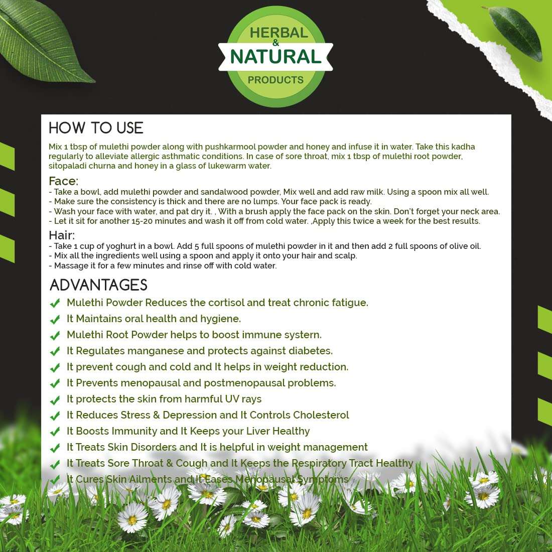 Mulethi Powder for Skin Whitening Face, Herbal Hair Thicker for Men and Women/Edible/Drinking/Eating/Skin Care & Anti-Ageing/Body/Jeshthamadh, Pimple(100Gram) Yashtimadhu powder for face 3