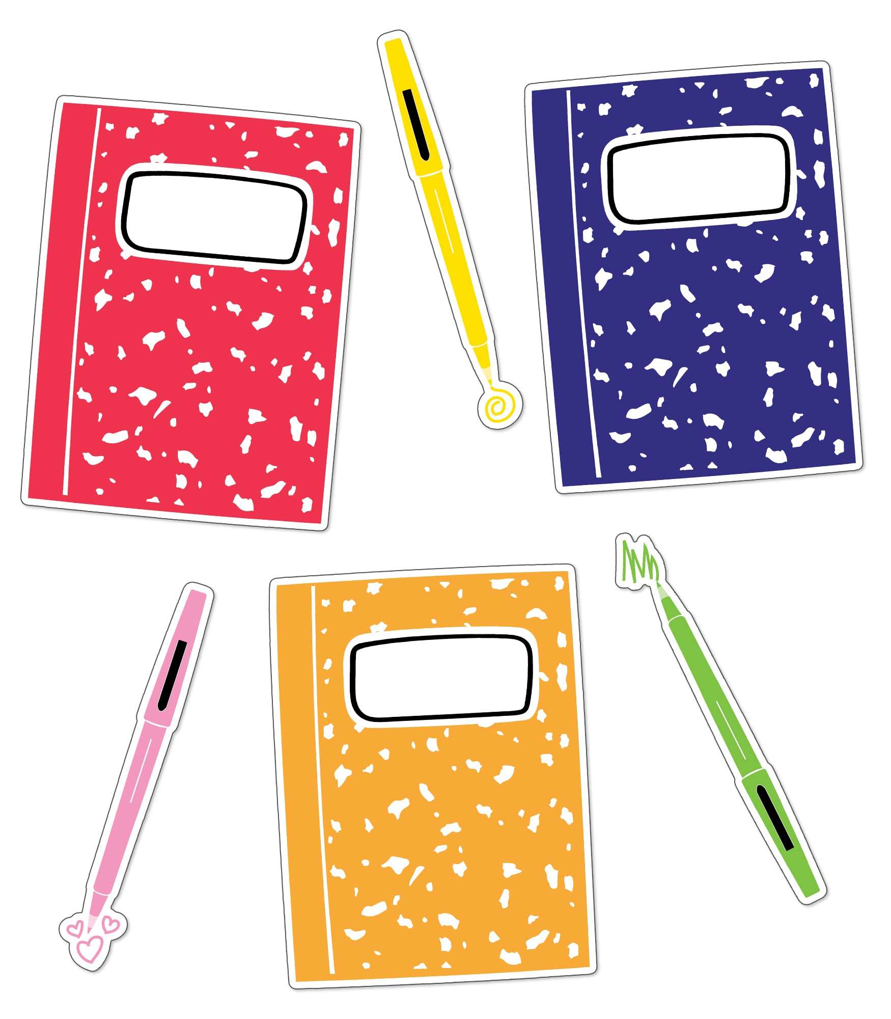Carson Dellosa Happy Place 36 Piece Notebook and Pen Bulletin Board Cutouts, Colorful Notebooks and Pens Bulletin Board Decorations, Happy Place Classroom Décor 1