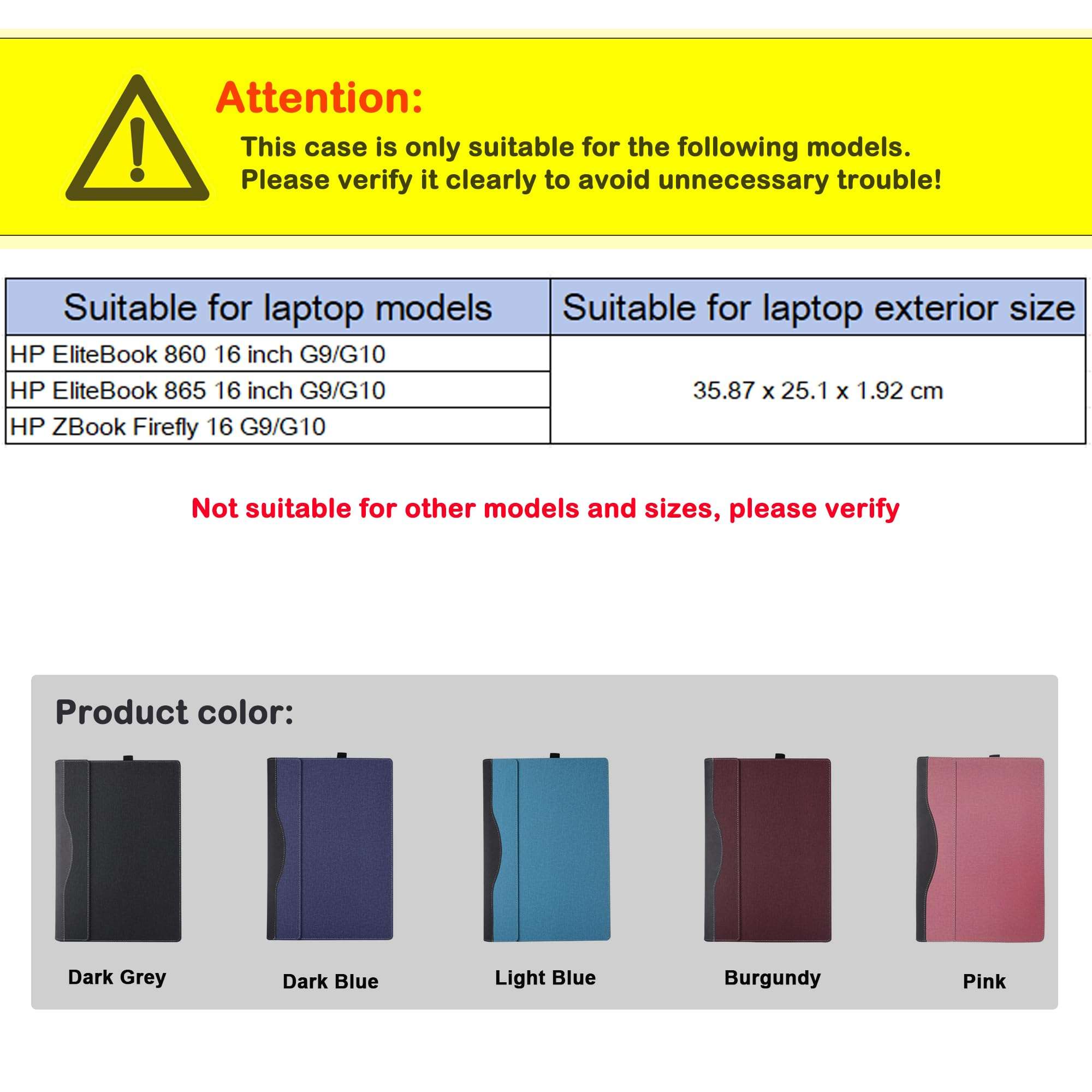 16 inch Laptop Case Cover for HP EliteBook 860/865 G9 G10 Sleeve & ZBook Firefly,Detachable PU Leather Protective Shell Bag with Pen Holder(Light Blue) 3