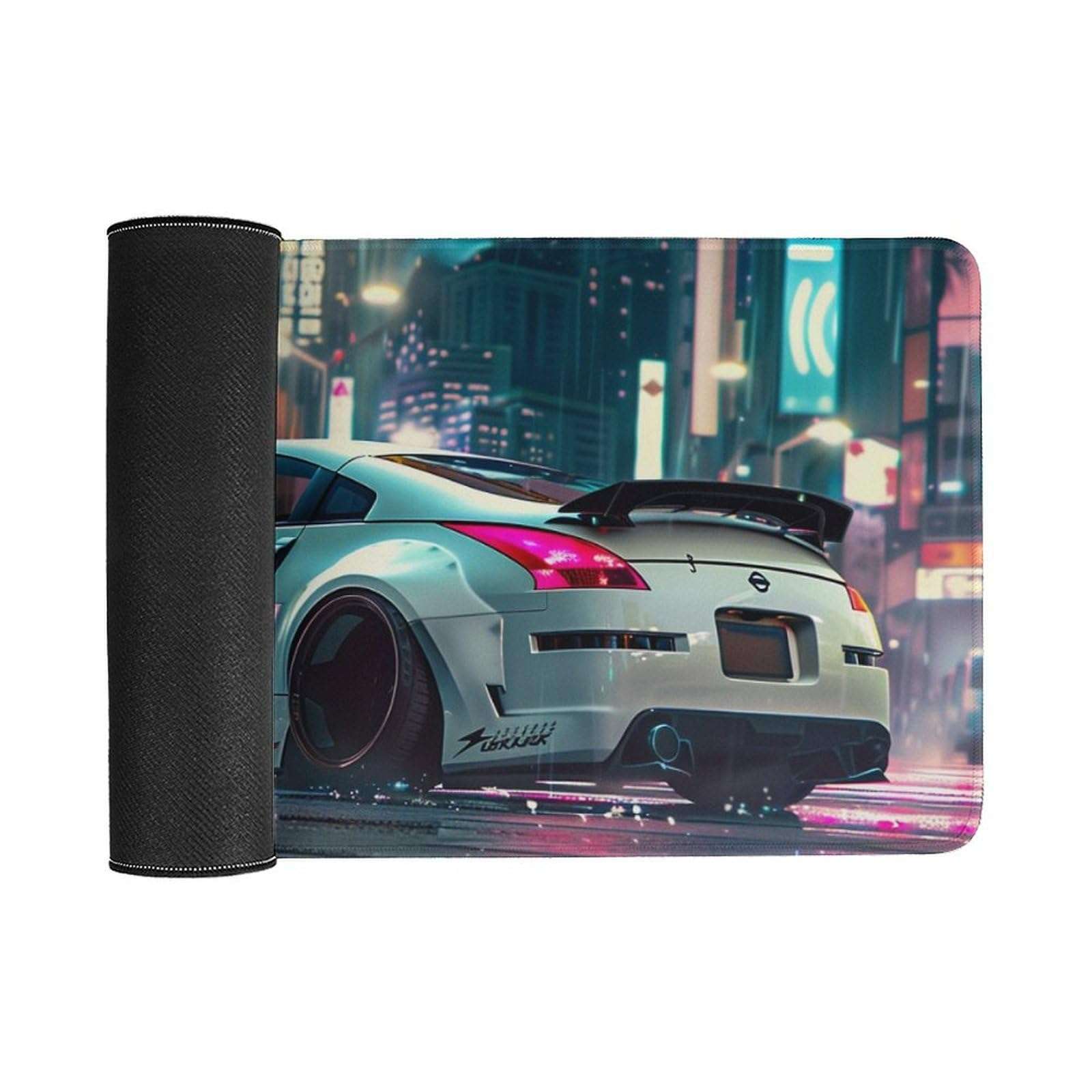 ANMOGID Gaming Mouse Pad, JDM Car Mouse Pad, White 350Z City Neon Desk Mat, Extended 23.6" x 11.8" for Office Home, Non-Slip Rubber Keyboard Mat Decor, Computer Accessories Office Organizers Supplies 4