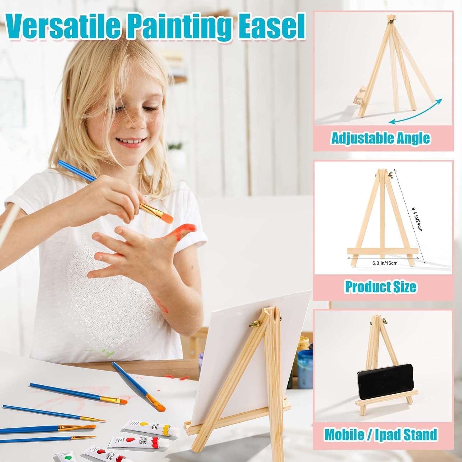 BOSSNOUK 26-Pcs Acrylic Paint Set with 12 Vibrant Colors, 10 Professional Brushes, 2 Canvas Panels with Wooden Easel Stands & Palette | Complete DIY Art Kit for Kids, Students & Beginners 5