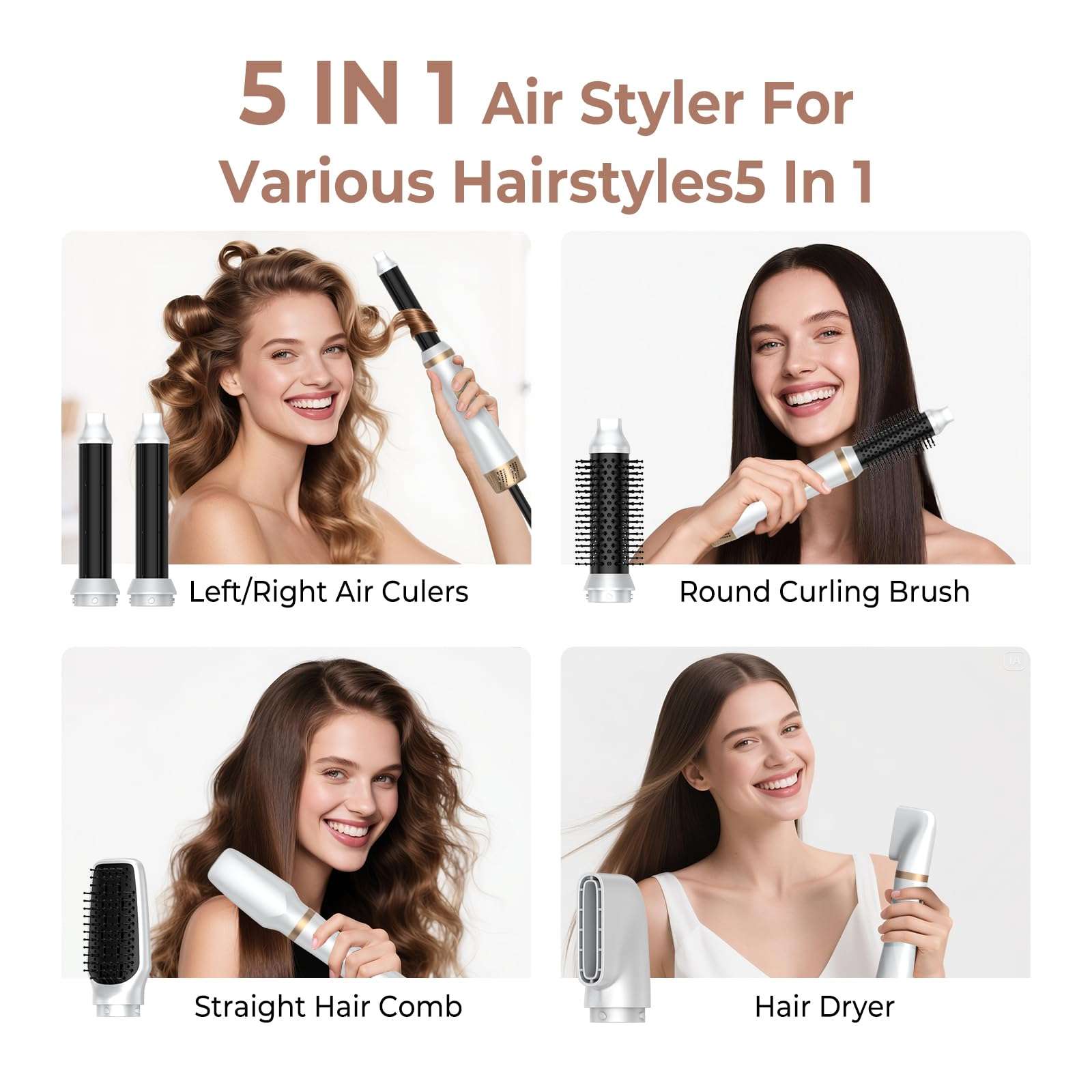 5 in 1 Blow Dryer Brush with Air Style Wrap Hair Styler,Negative Ionic Magic Style Set, Detachable Air Curler for Volumizer,Straightener,Drying 3