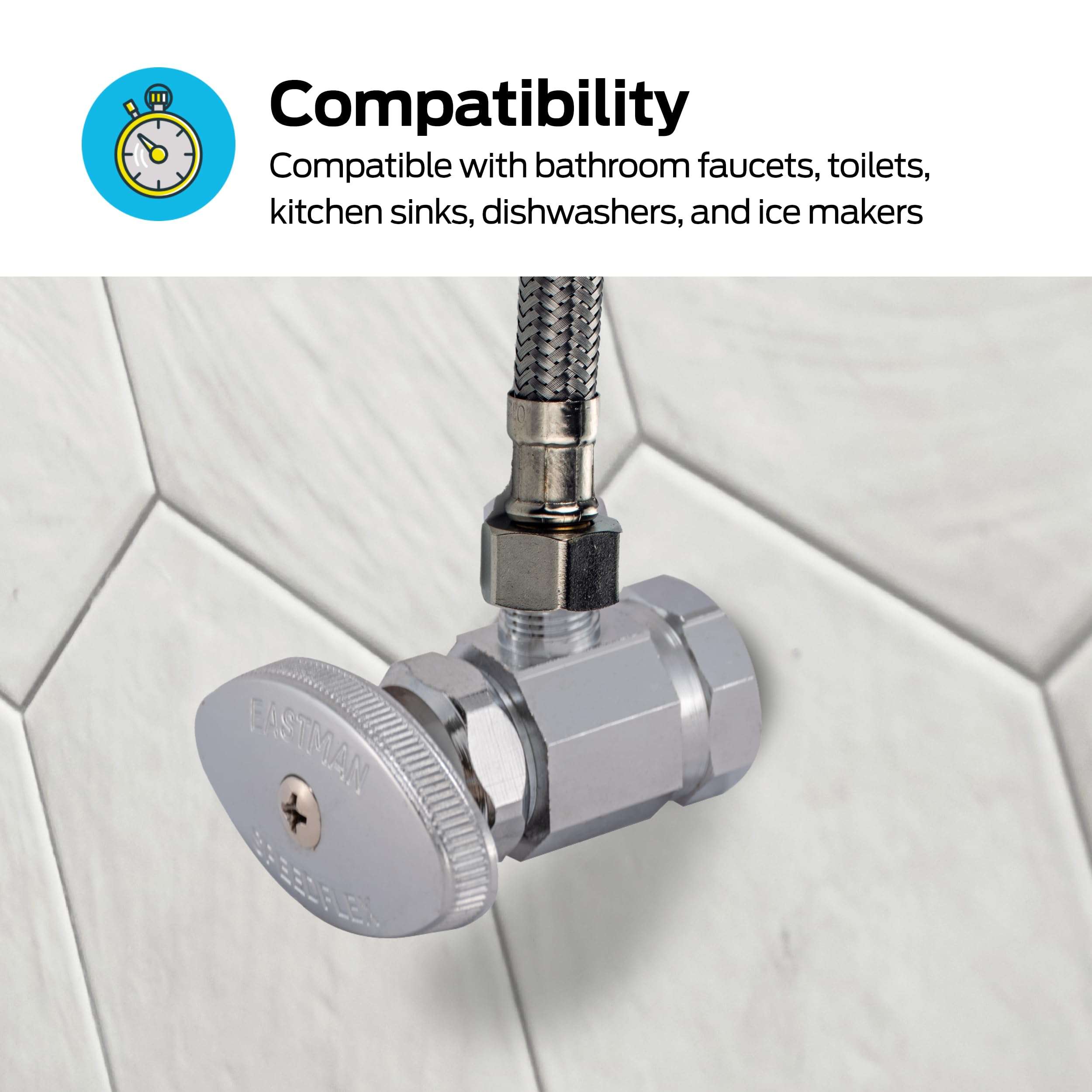 Eastman 1/4 Inch OD Compression x 1/2 Inch FIP Compression Multi-Turn Angle Stop Valve, Brass Plumbing Fitting, Chrome, 04129LF 3