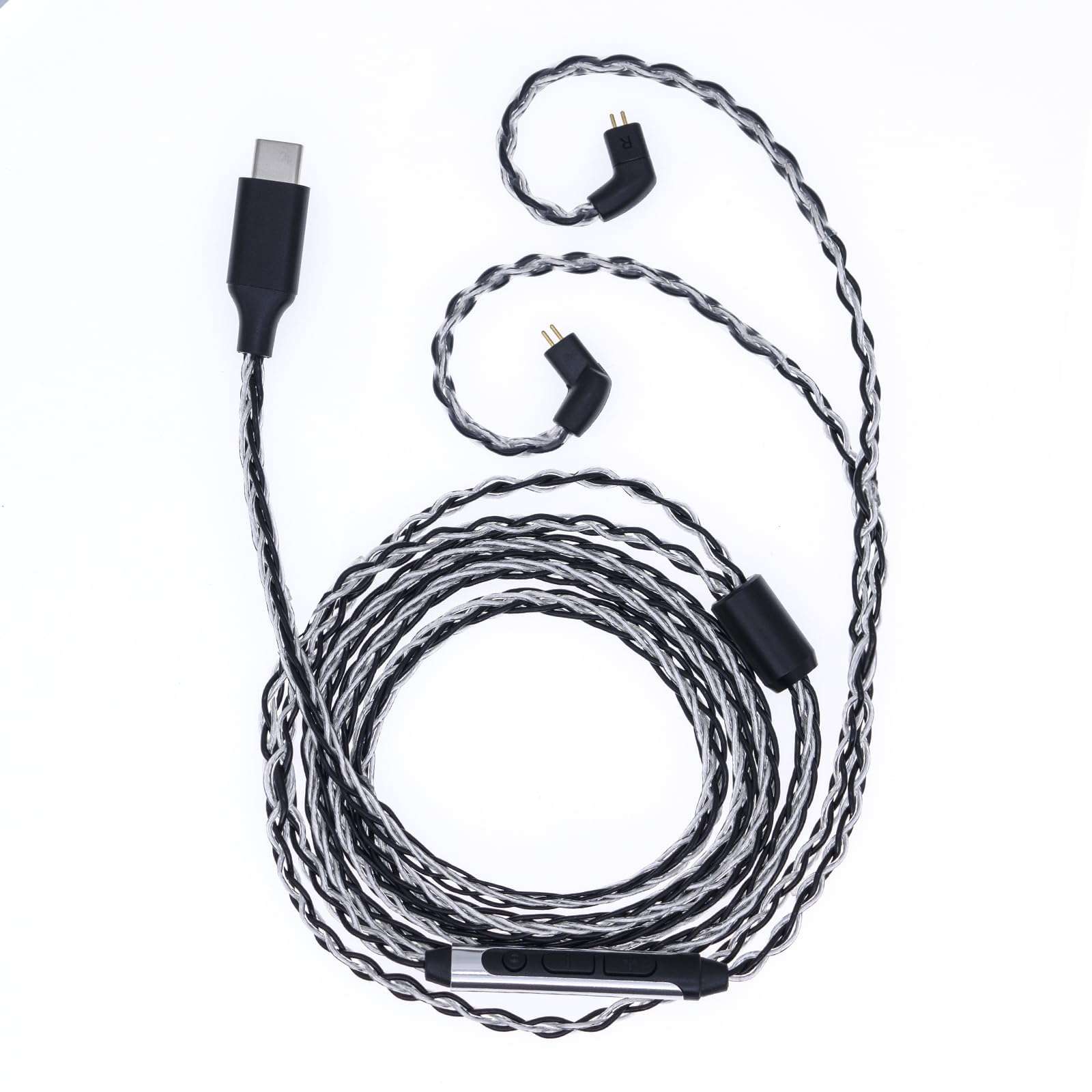 Herdslive IEM Earphone Earbuds Cable, Type-C Plug Upgraded Headsets Replacement Cable with Mic, 2PIN/MMCX/TFZ DAC Chip 8-Strand Headphone Monitor Cable Cord - TFZpins with mic 1