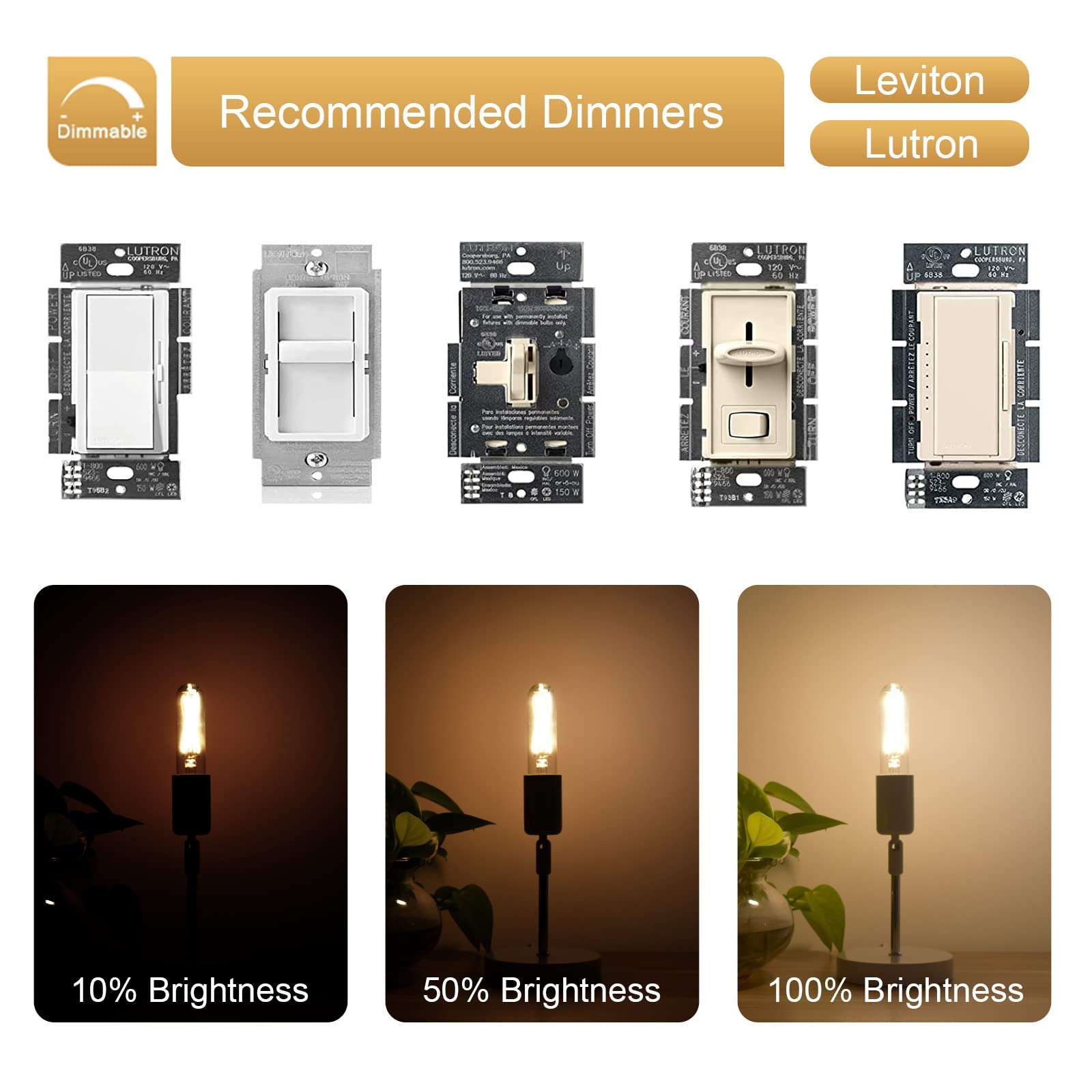 T10 Led Bulbs, 2W Dimmable Tubular Led Bulb,25 Watt Equivalent Edison Style Vintage LED Filament Light Bulb, E26 Long Tube Lamp, 2700K Woft Warm White, 6 Pack 4