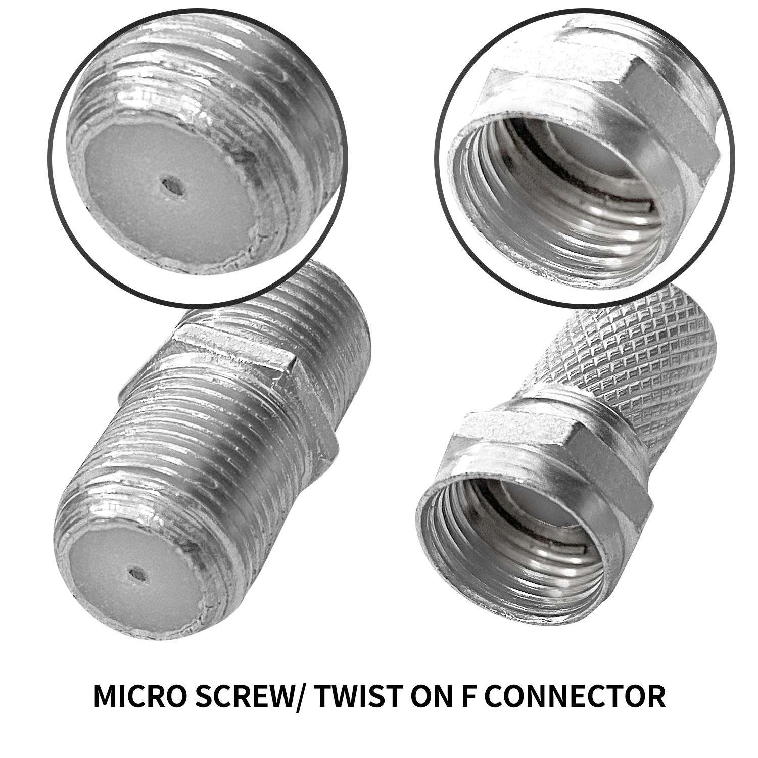 Young4us F Type Connector Kit for Coaxial Cable Extension/Repair, 8 Pcs RG6 Plug Connector and 4 Pcs Female Extended Connectors for Satellite TV Aerial Sky Virgin NTL Coaxial Cable, Pack of 12 4