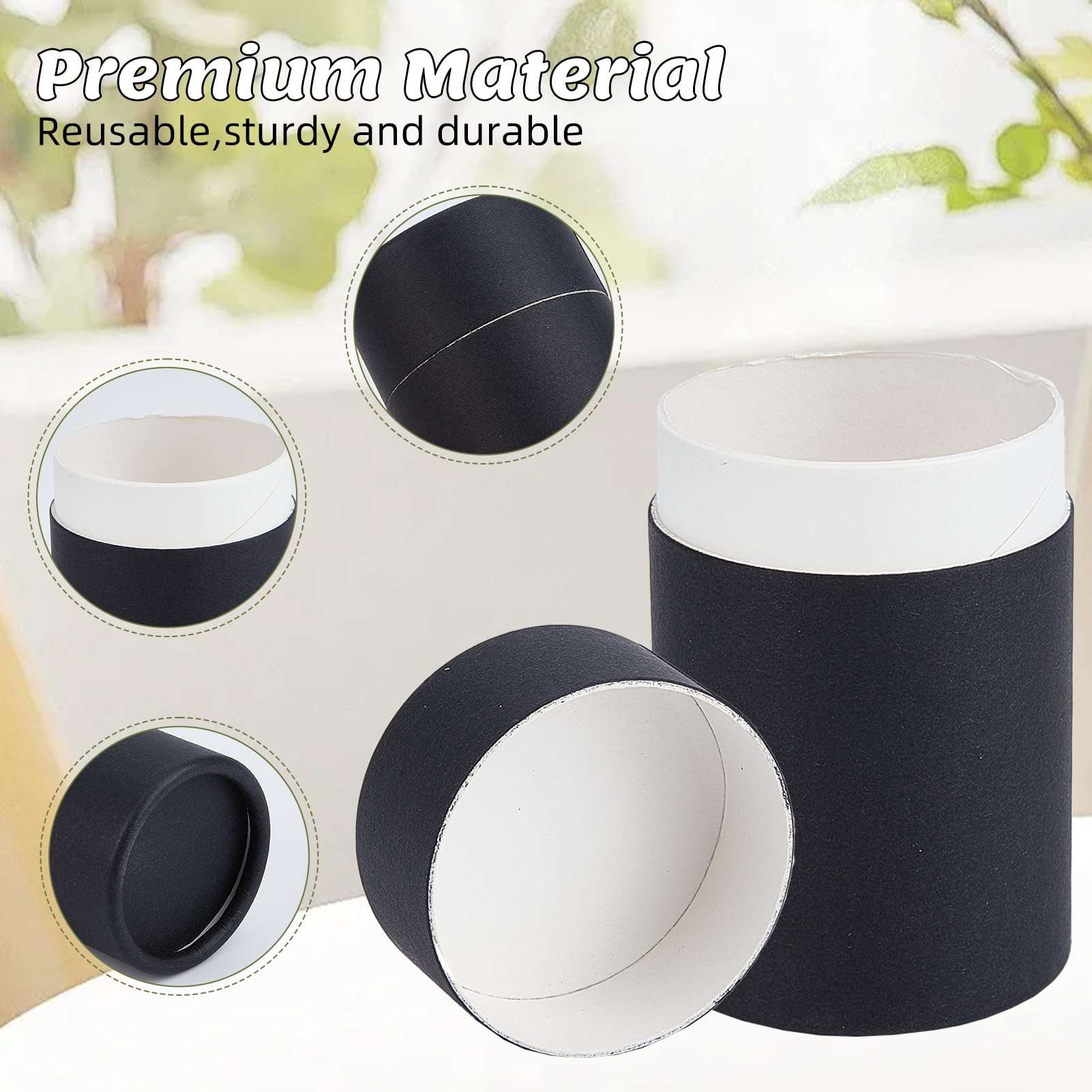 NICENEEDED 8 Pcs Black Paperboard Lip Balm Tubes, 2.5 Oz Refillable Paper Lipstick Tube, Round Cardboard Empty Lip Gloss Container Solid Perfume Tube Cosmetic Box for DIY Lip Gloss Balm 4