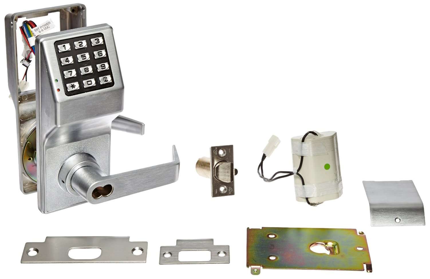 Alarm Lock Trilogy T2 100-User Weatherproof Interchangeable Core Electronic Digital Keypad Cylindrical Lock Leverset, Satin Chrome Finish