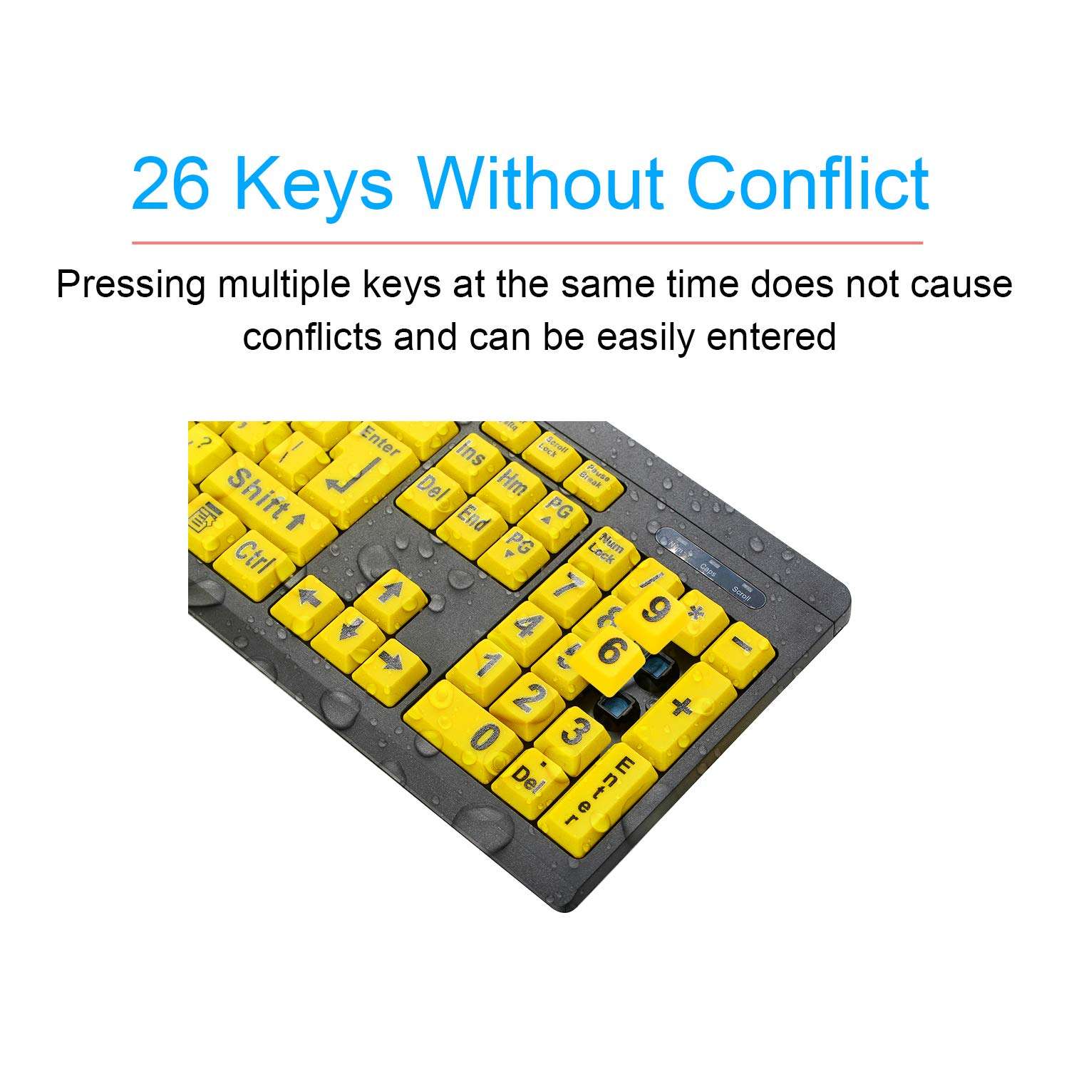 XDL-POWER Large Print Computer Keyboard,Wired USB Keyboard High Contrast Big Print Letter with Yellow Keys High Contrast Yellow Keyboard Makes Type Easy 5