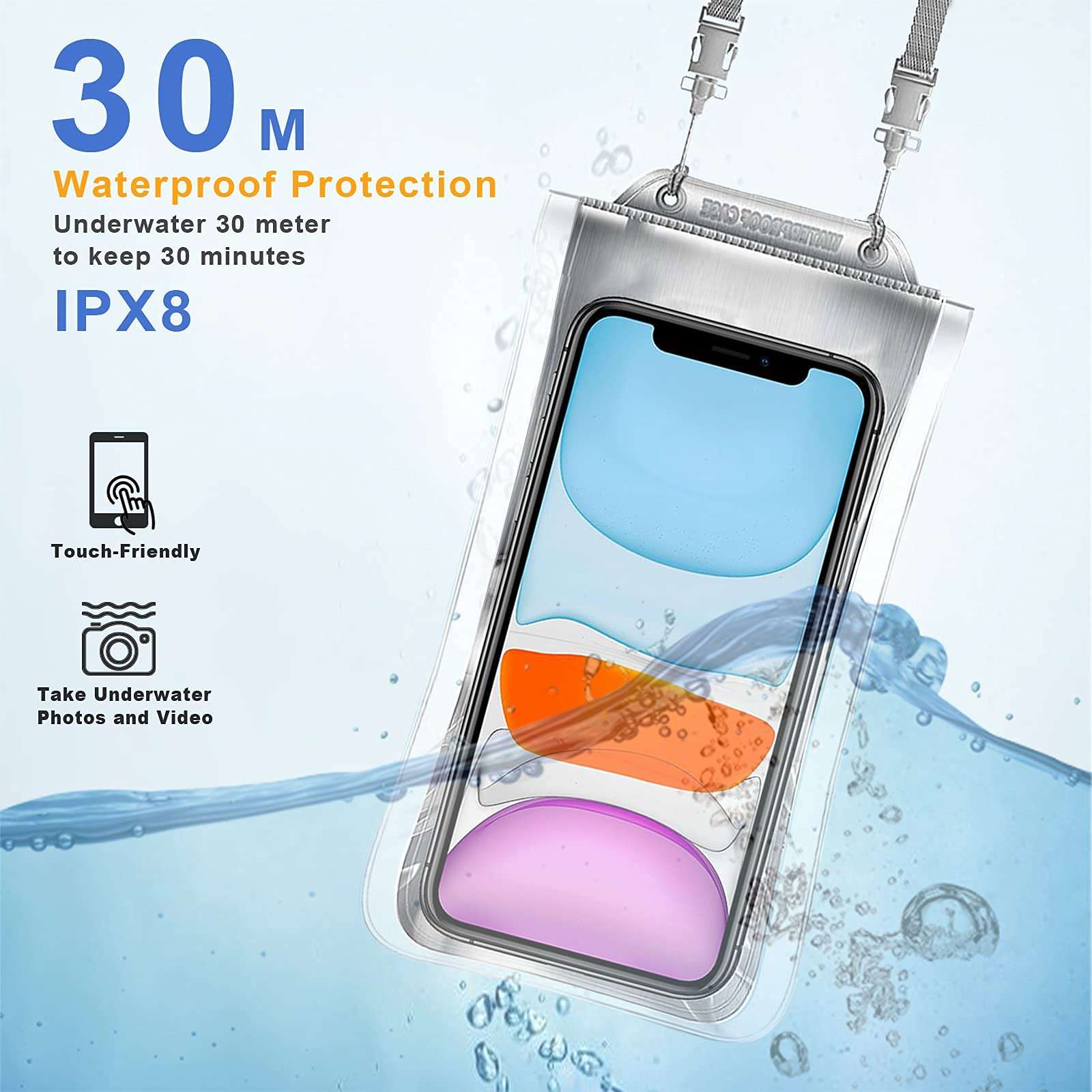 BEOBEU Universal Floating Waterproof Phone Case,IPX8 Waterproof Dry Bag Phone Pouch Compatible for iPhone 12/12 Pro Max/11/11 Pro/SE/Xs Max/XR/8P/7 Galaxy up to 6.8", Gray 5