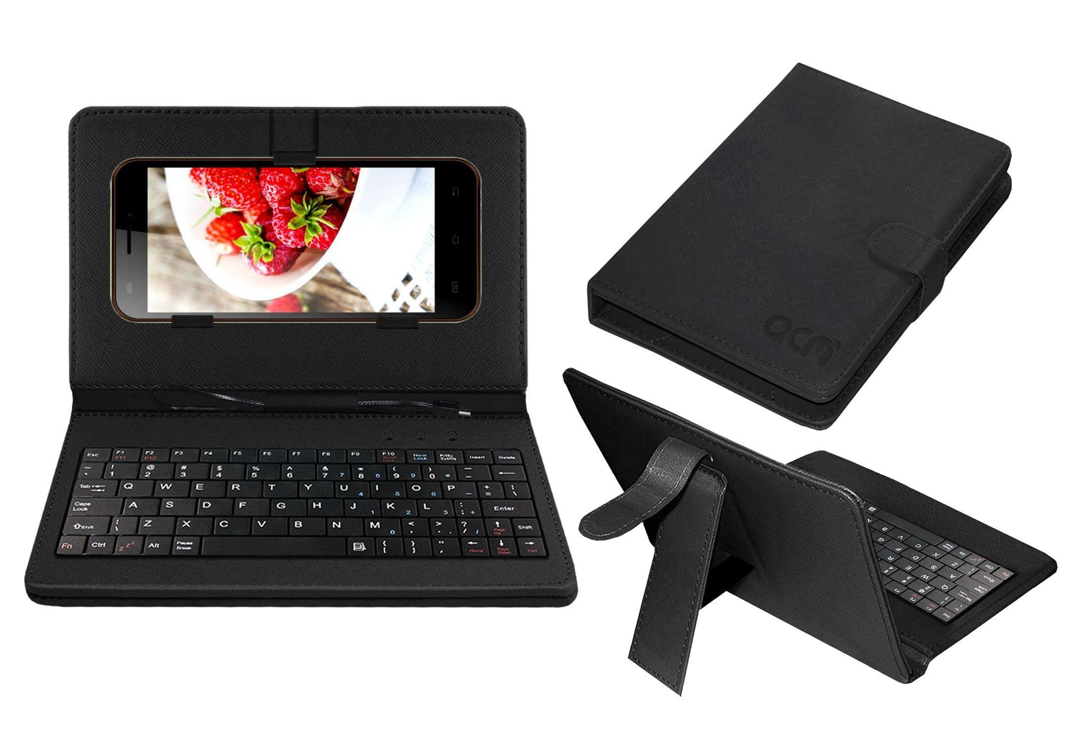 Acm Keyboard Case Compatible with Karbonn Titanium S200hd Mobile Flip Cover Stand Direct Plug & Play Device for Study & Gaming Black