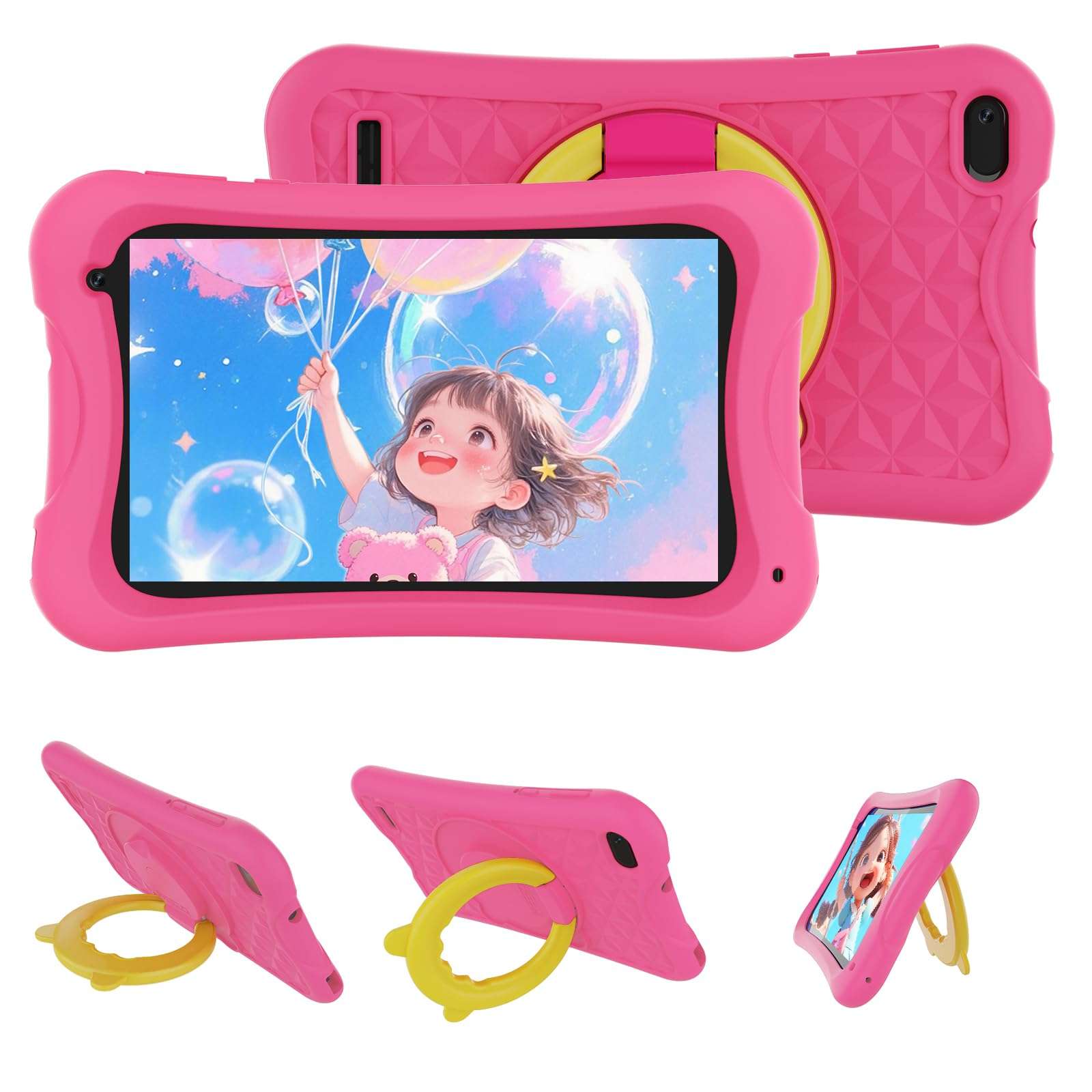 Digliand 7" Android Kids Tablet, Android 13, Quad-core Processor, 4GB+32GB, Pre-Installed Educational Apps, 2MP+5MP Dual Cameras, 3000mAh Battery, Shockproof Protective Case (Pink) 1