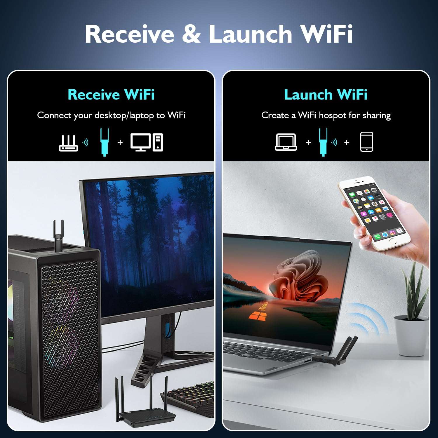 NEWFAST AC1300 USB WiFi Adapter for Desktop PC 2.4G/5G Dual Band Wireless Network Transceiver Adapter with Dual Antennas, Wireless WiFi Adapter Dongle Compatible Windows 8/8.1/10/11 (NF-U327) 6