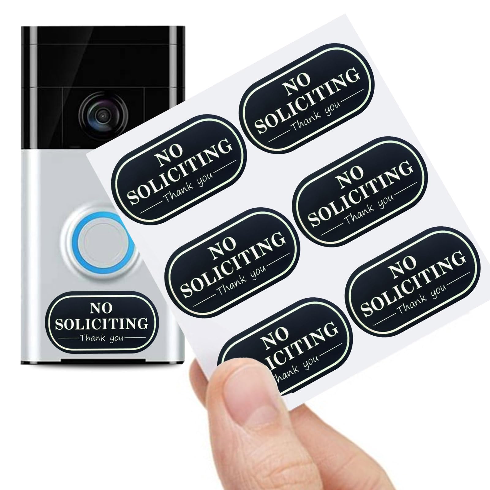 Small No Soliciting Sign for House,6 Pcs No Soliciting Sign,with Glow in The Dark Stickers,Tiny Size Perfect for Video Doorbell,Compatible with Most Doorbells