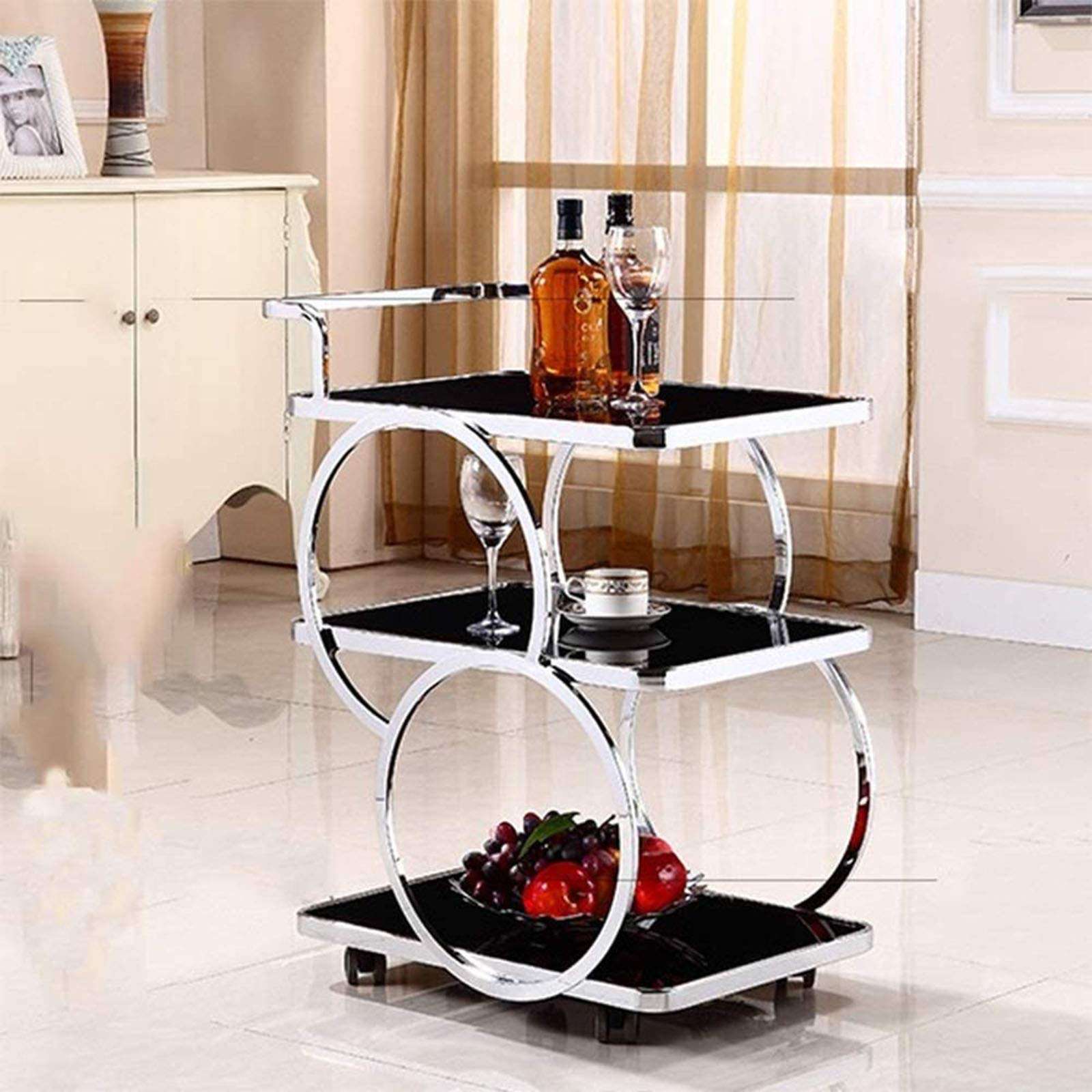 FDFDF Service Cart Storage Trolleys Four Wheels Portable Tool Storage Cart Shelf Trolley,Stainless Steel Rack Simple Fashion Mobile Convenient Hotel Restaurant 1