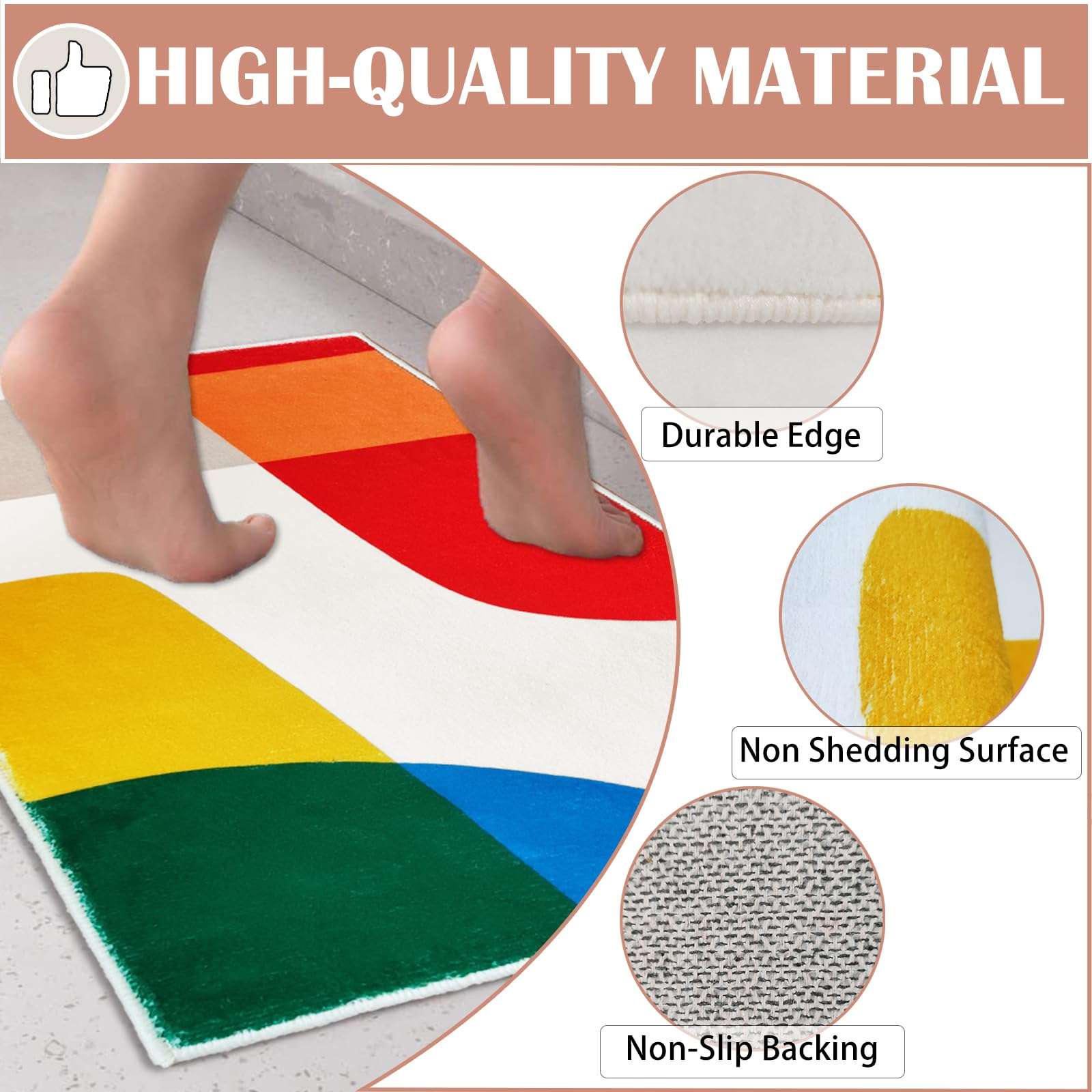 DVKKHD Modern Abstract Bathroom Rug Bright Color Block Washable Bath Mat for Kids Soft Small Bathroom Rug Non Slip Shower Rugs for Bathroom Tub Funny Room Carpet for Bedroom Indoor Door Mats 16”x24” 6