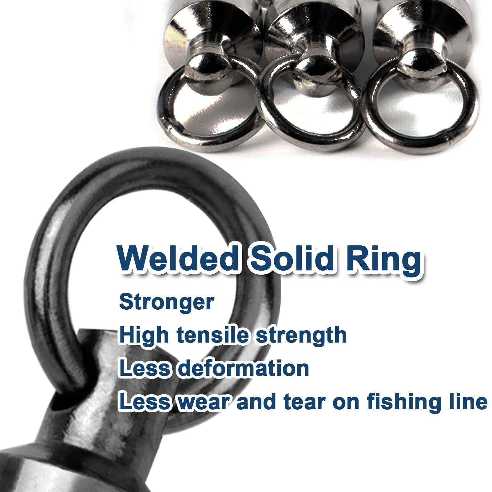 9KM DWLIFE Ball Bearing Swivels Copper Stainless Steel Solid Welded Ring Black Nickel High Strength Connector Saltwater Freshwater Fishing Tackle 30Pcs 0# 4