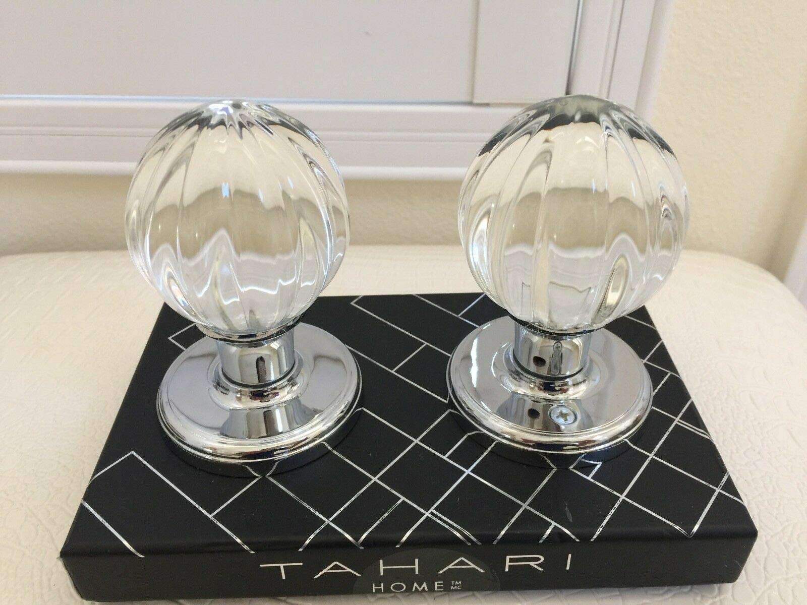 TAHARI HOME Set of 2 Door KNOBS Pull Mirror Crystal Glass Round Design 5