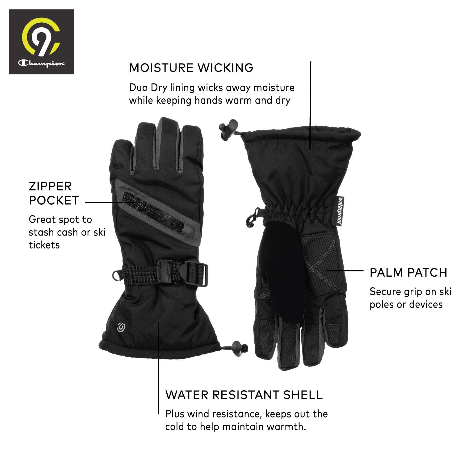 C9 Champion unisex child C129a Cold Weather Gloves, Black, Boys 4 7 US 5