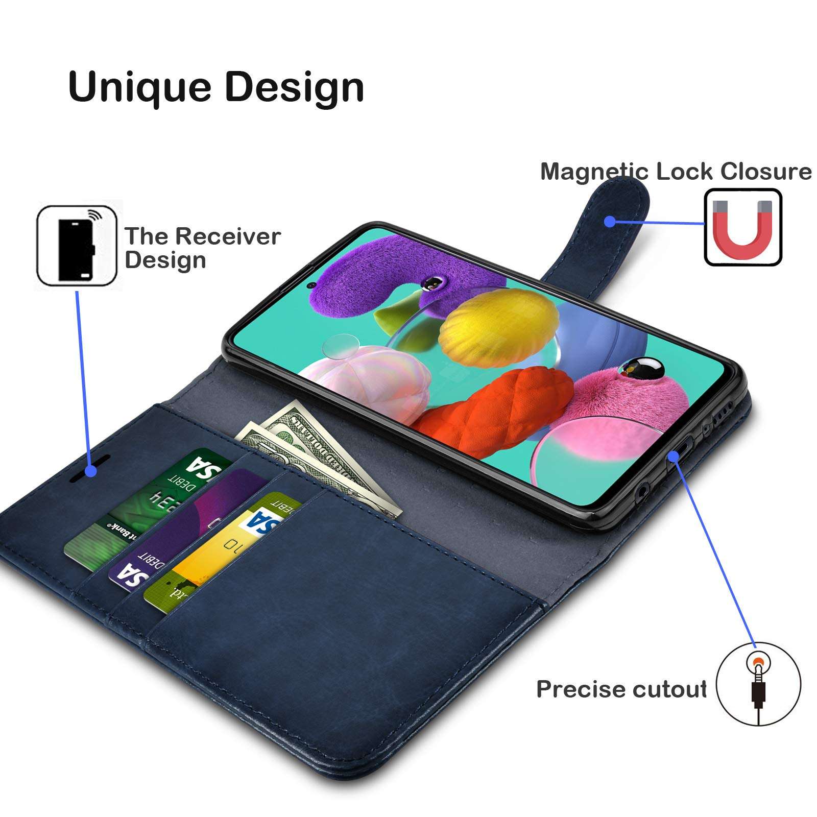 Njjex Samsung Galaxy A71 5G Case, For Galaxy A71 5G Wallet Case, RFID Blocking PU Leather Folio Flip ID Credit Card Slots Holder [Kickstand] Magnetic Closure Phone Cover For Samsung A71 5G [Dark Blue] 6